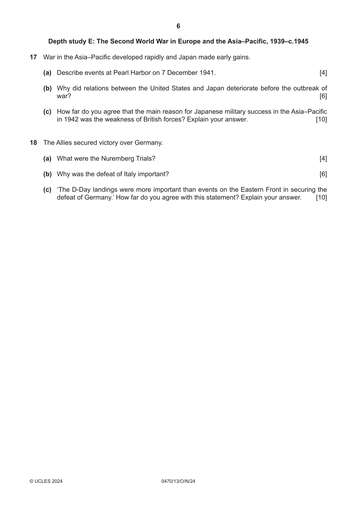 Cambridge IGCSE History 0470 2024 Oct/Nov Paper 1 · Variant 3 question paper, page 6 of 8