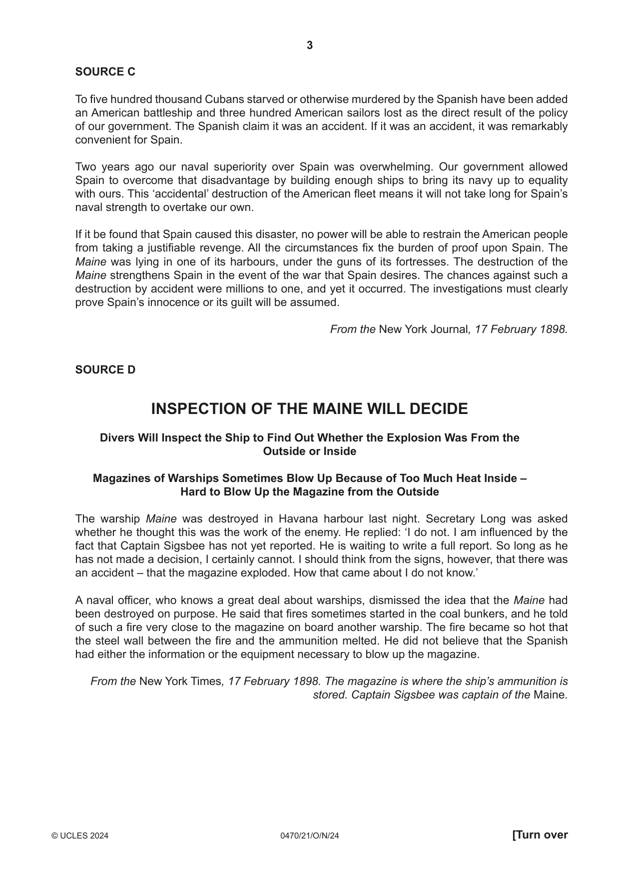 Cambridge IGCSE History 0470 2024 Oct/Nov Paper 2 · Variant 1 question paper, page 3 of 16