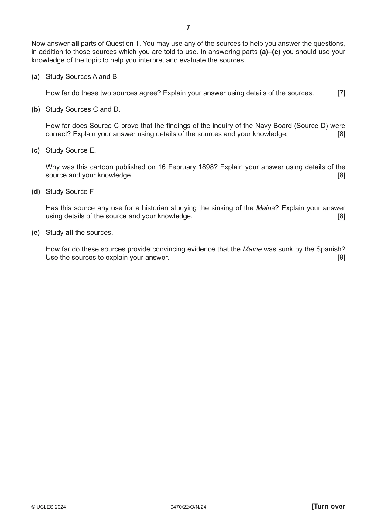 Cambridge IGCSE History 0470 2024 Oct/Nov Paper 2 · Variant 2 question paper, page 7 of 16