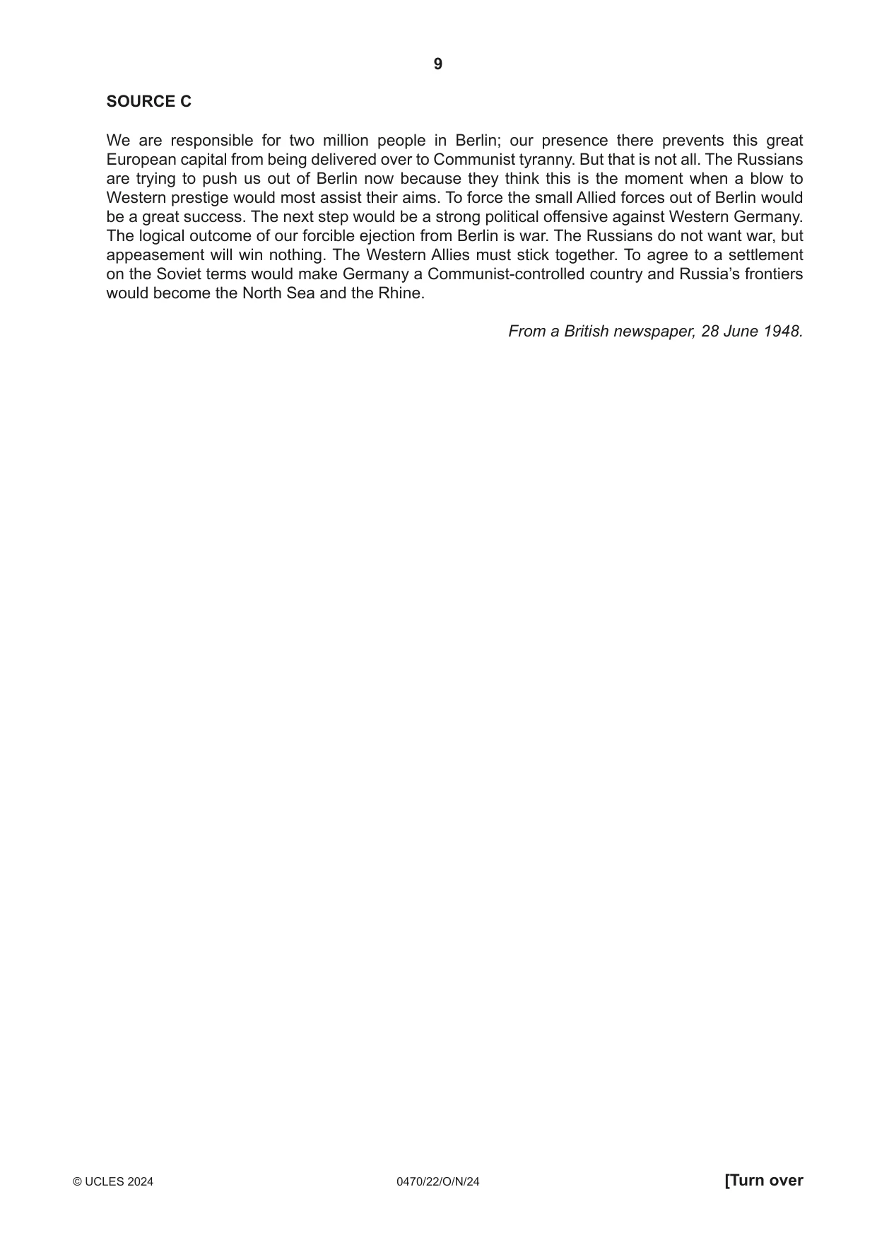 Cambridge IGCSE History 0470 2024 Oct/Nov Paper 2 · Variant 2 question paper, page 9 of 16