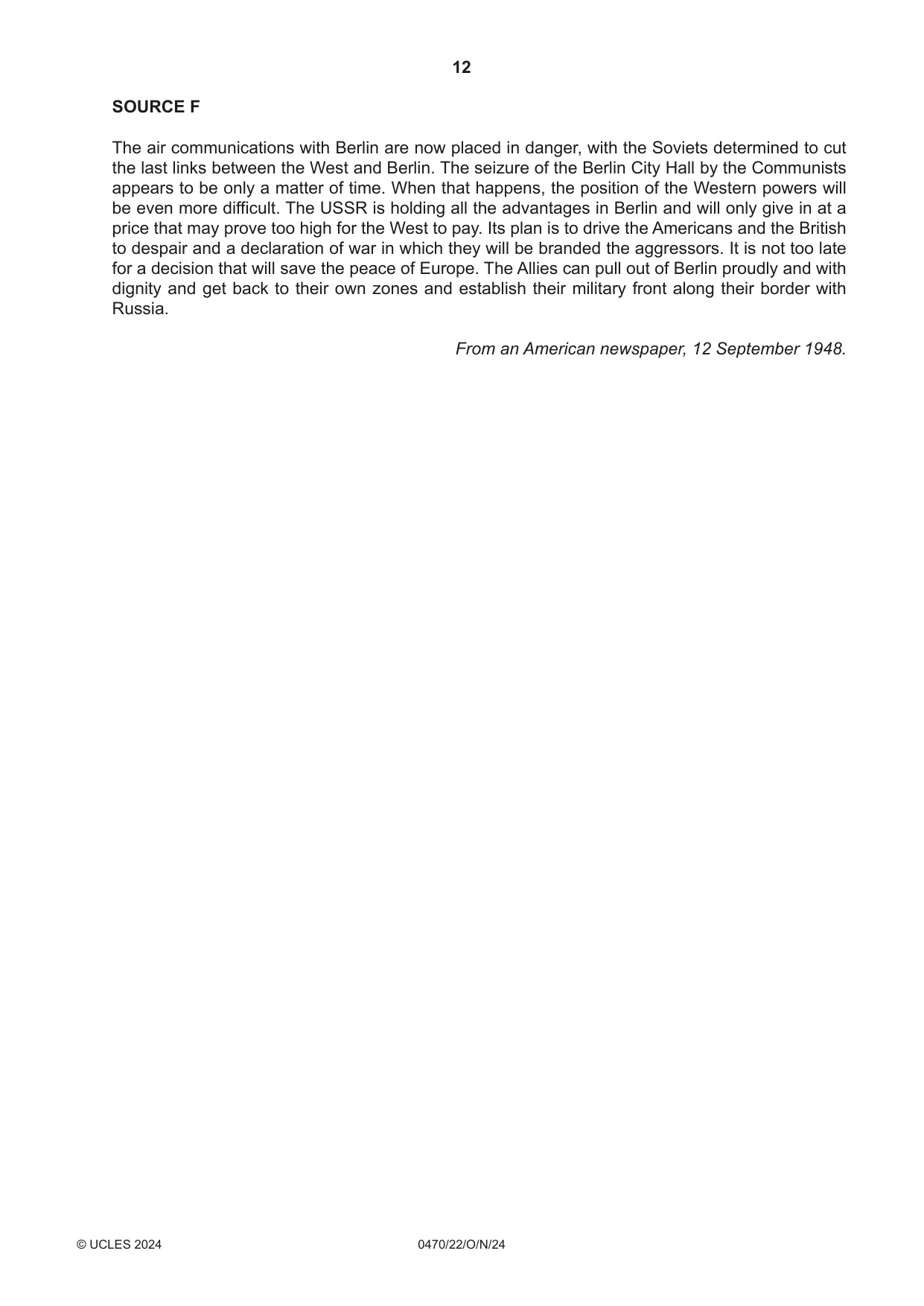 Cambridge IGCSE History 0470 2024 Oct/Nov Paper 2 · Variant 2 question paper, page 12 of 16