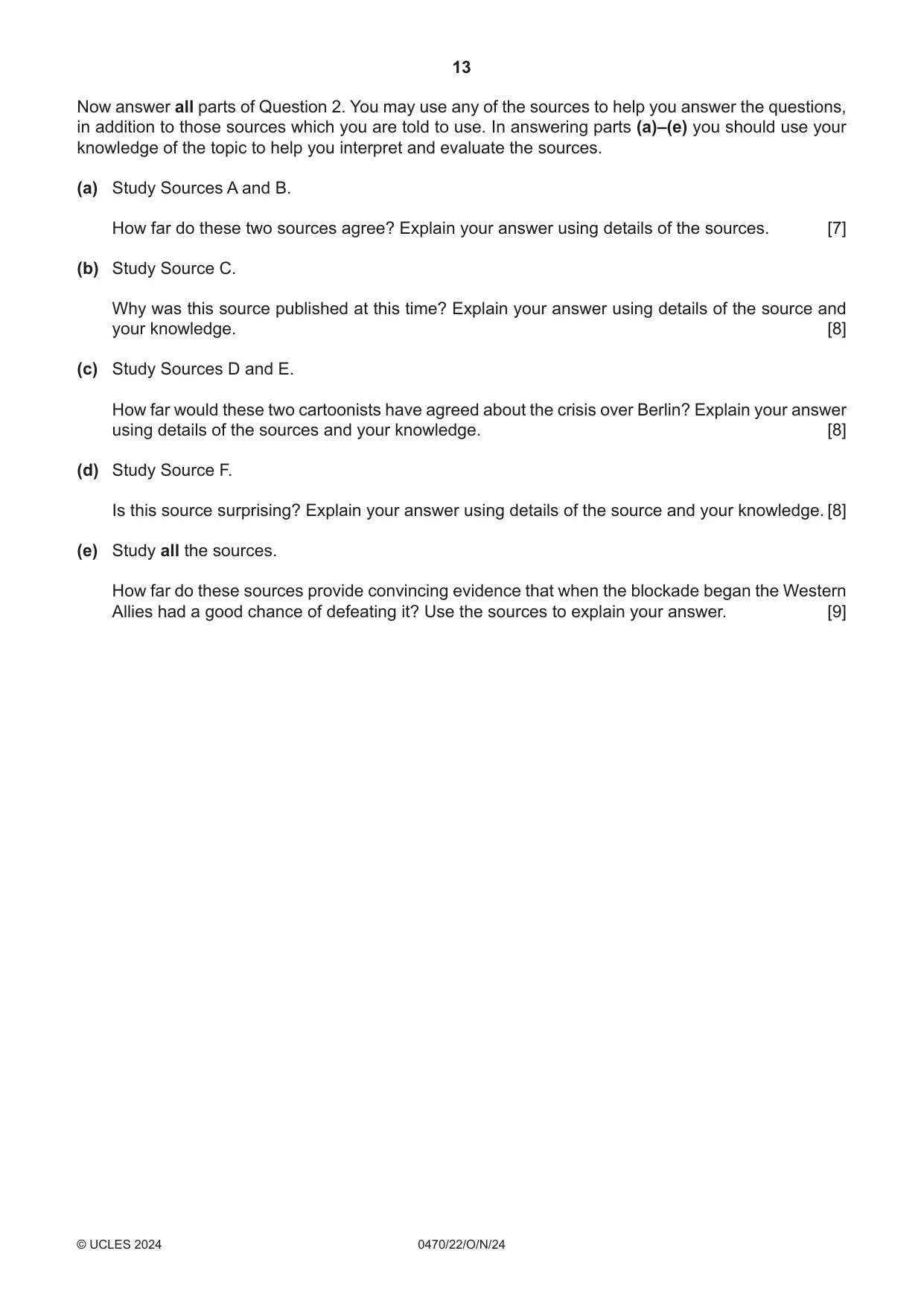 Cambridge IGCSE History 0470 2024 Oct/Nov Paper 2 · Variant 2 question paper, page 13 of 16