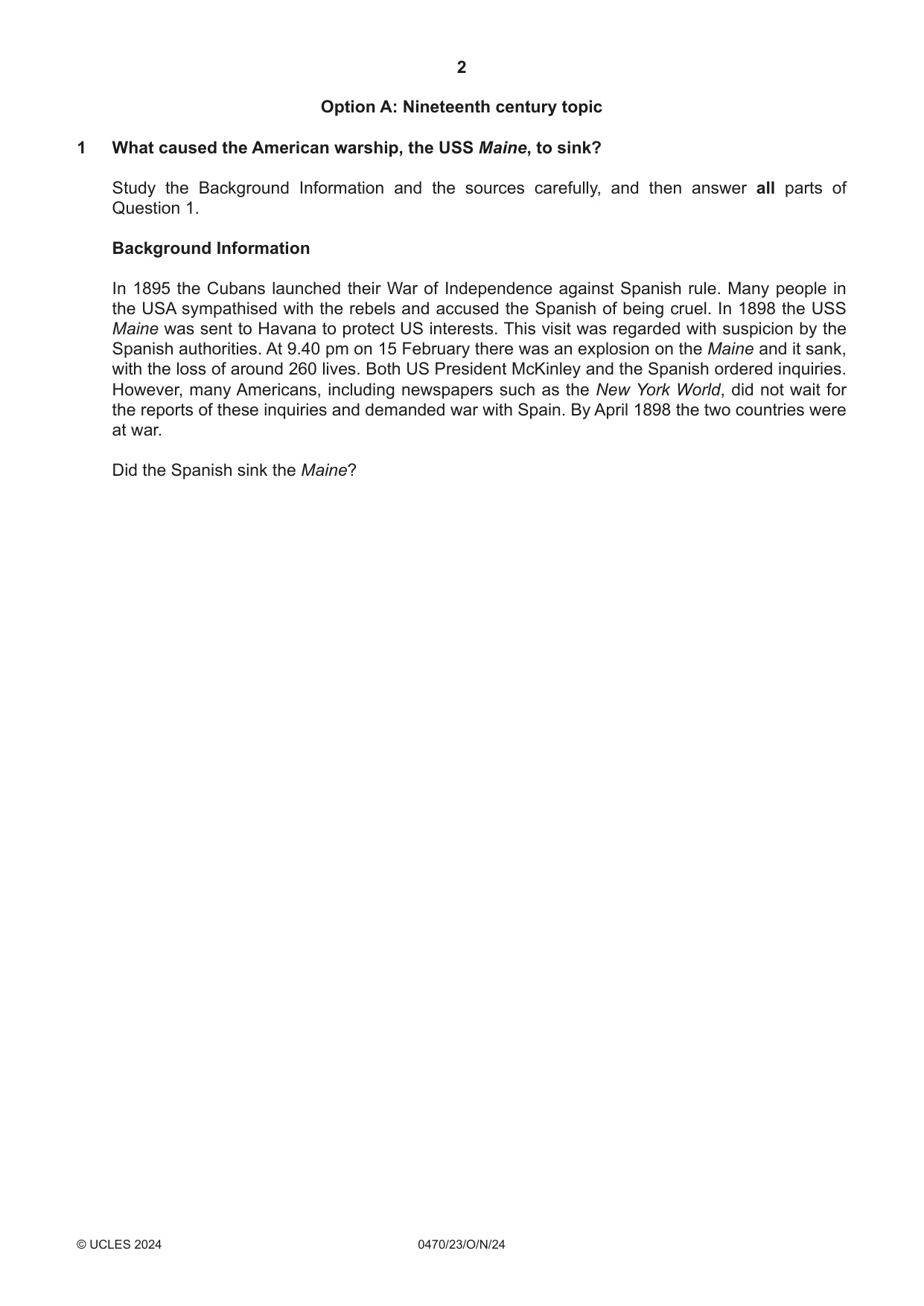 Cambridge IGCSE History 0470 2024 Oct/Nov Paper 2 · Variant 3 question paper, page 2 of 12
