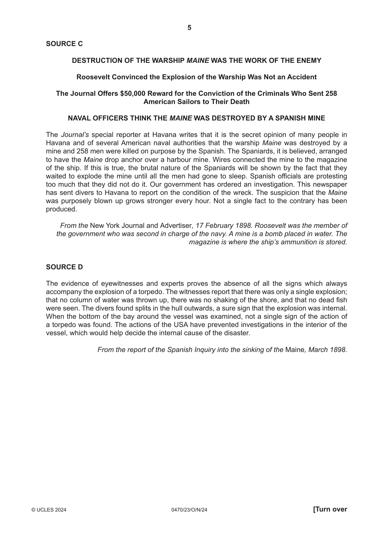 Cambridge IGCSE History 0470 2024 Oct/Nov Paper 2 · Variant 3 question paper, page 5 of 12