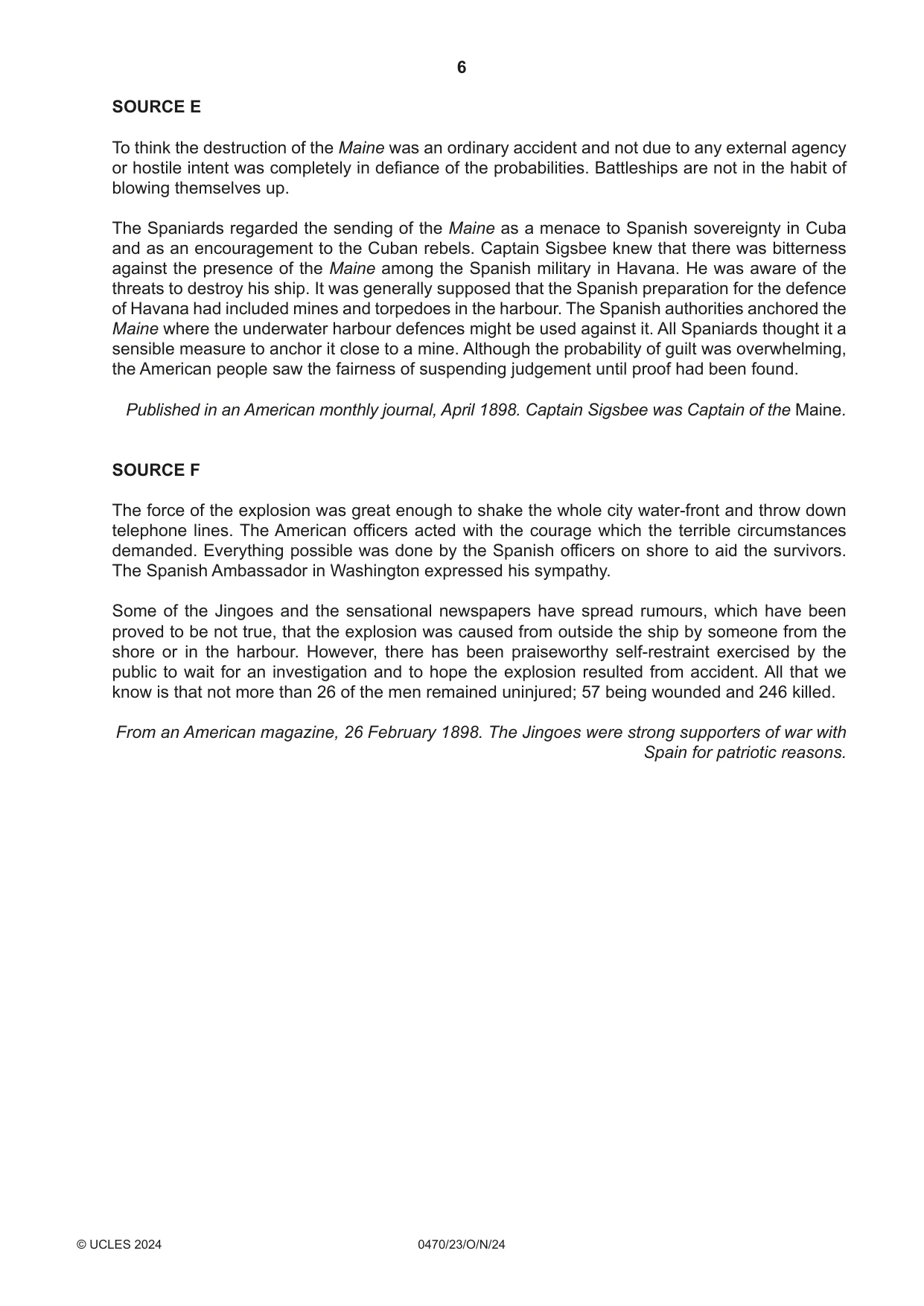 Cambridge IGCSE History 0470 2024 Oct/Nov Paper 2 · Variant 3 question paper, page 6 of 12