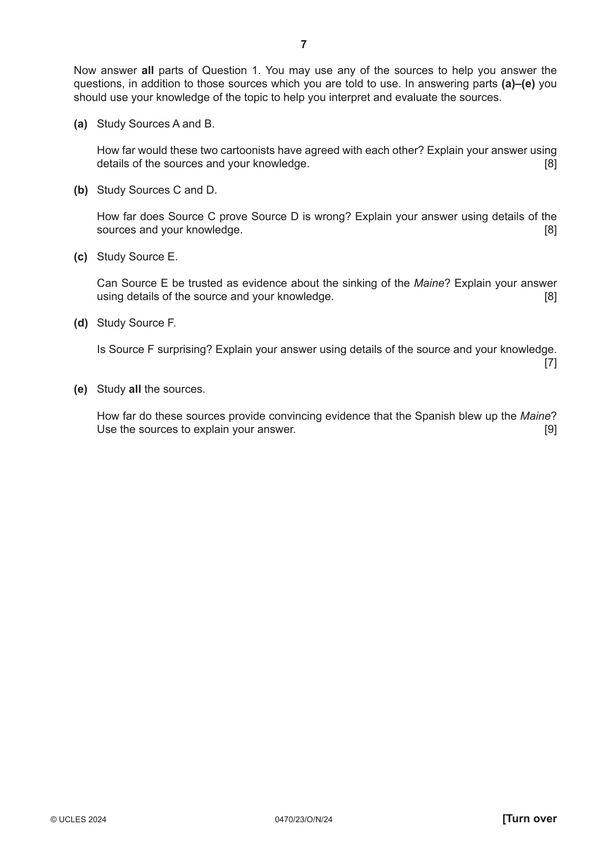 Cambridge IGCSE History 0470 2024 Oct/Nov Paper 2 · Variant 3 question paper, page 7 of 12