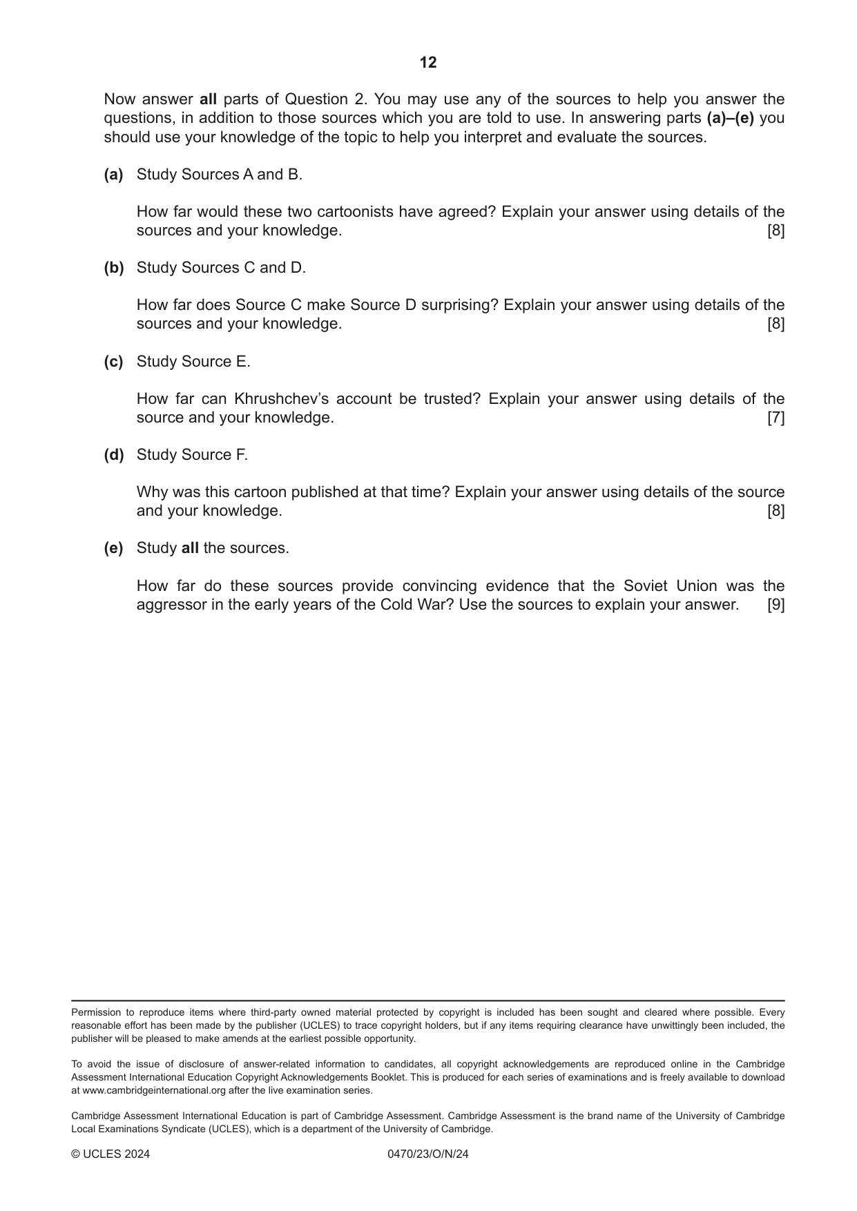 Cambridge IGCSE History 0470 2024 Oct/Nov Paper 2 · Variant 3 question paper, page 12 of 12