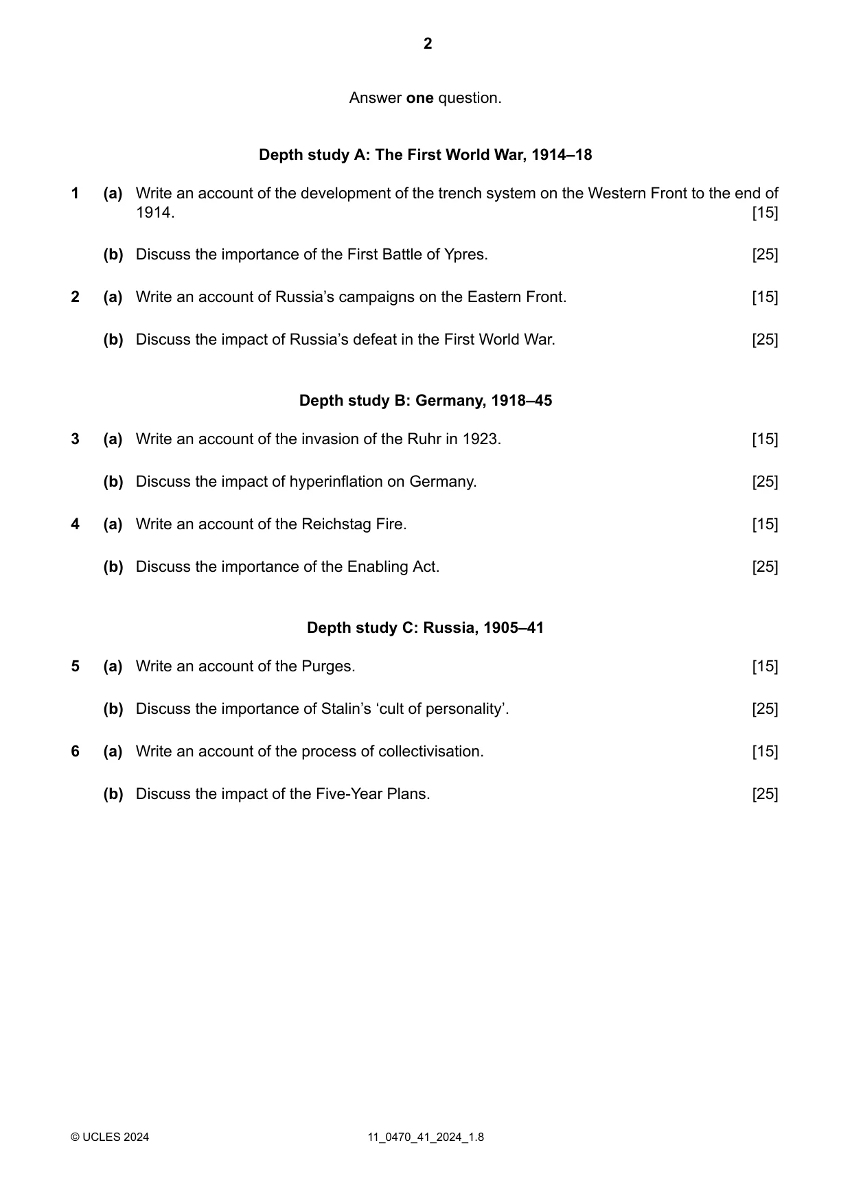 Cambridge IGCSE History 0470 2024 Oct/Nov Paper 4 · Variant 1 question paper, page 2 of 4