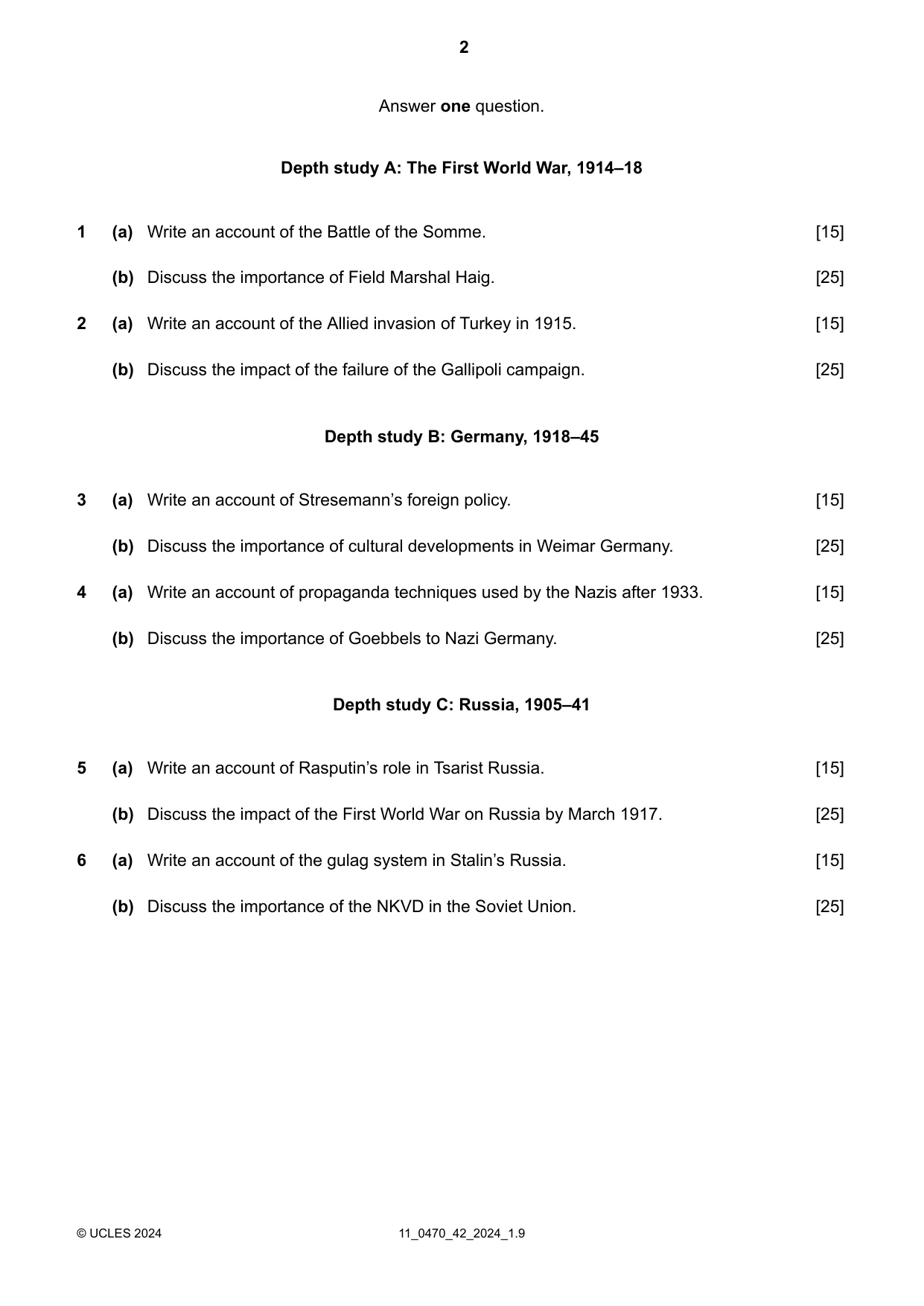 Cambridge IGCSE History 0470 2024 Oct/Nov Paper 4 · Variant 2 question paper, page 2 of 4