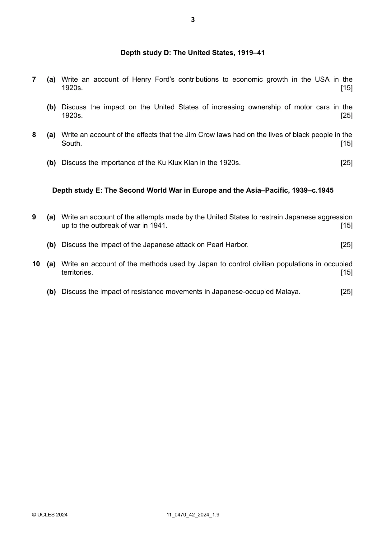 Cambridge IGCSE History 0470 2024 Oct/Nov Paper 4 · Variant 2 question paper, page 3 of 4