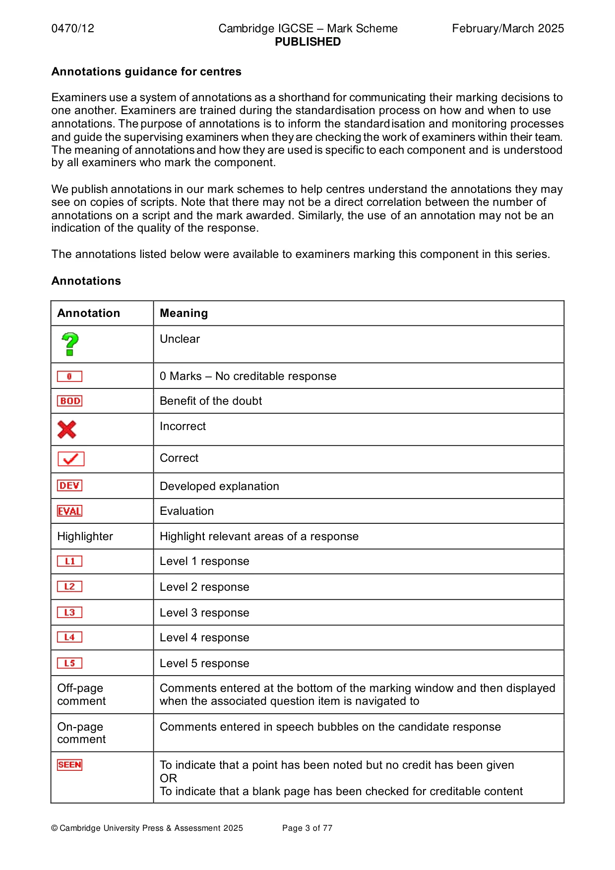 Mark scheme, page 3 of 77