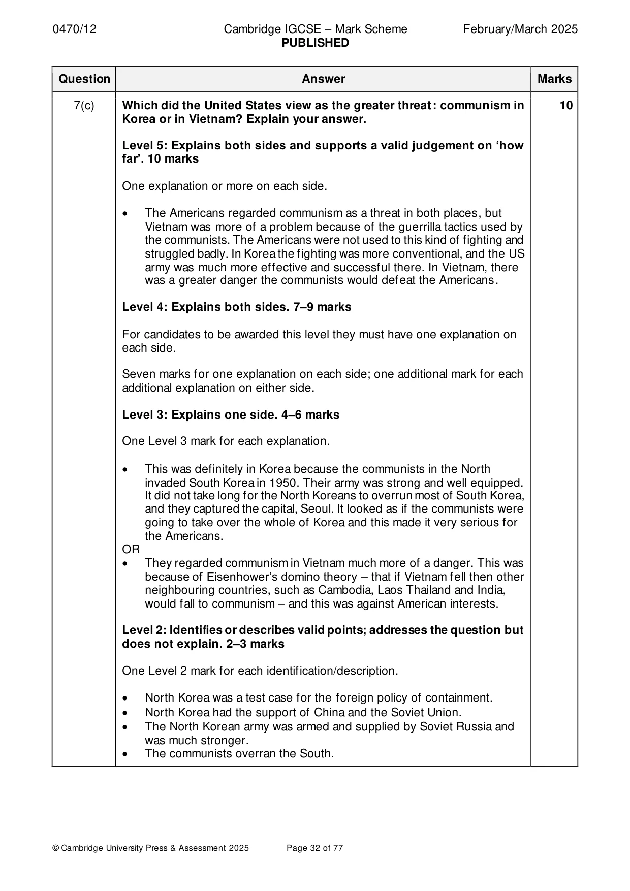 Mark scheme, page 32 of 77