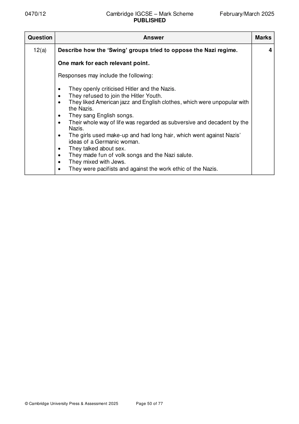 Mark scheme, page 50 of 77