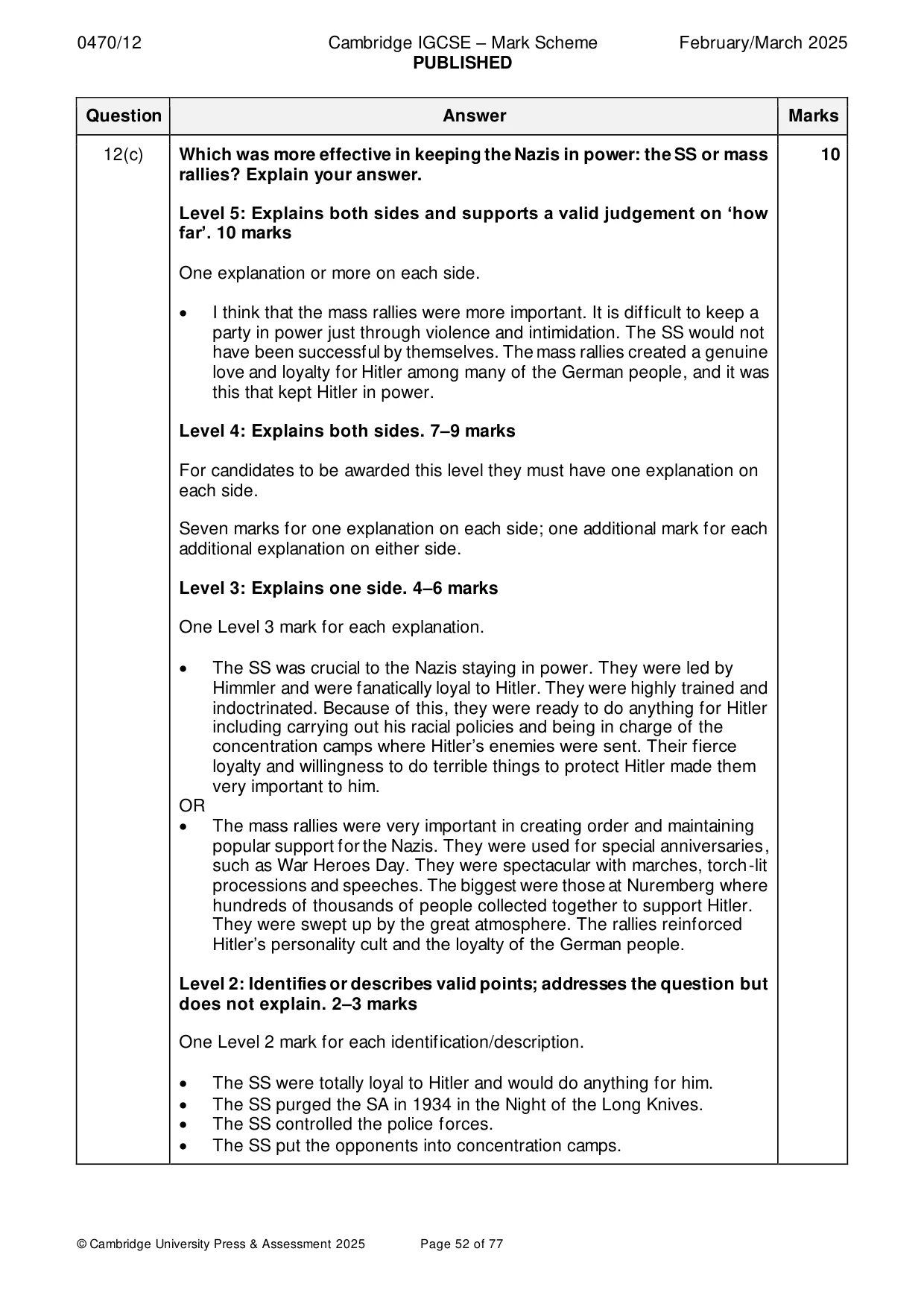 Mark scheme, page 52 of 77