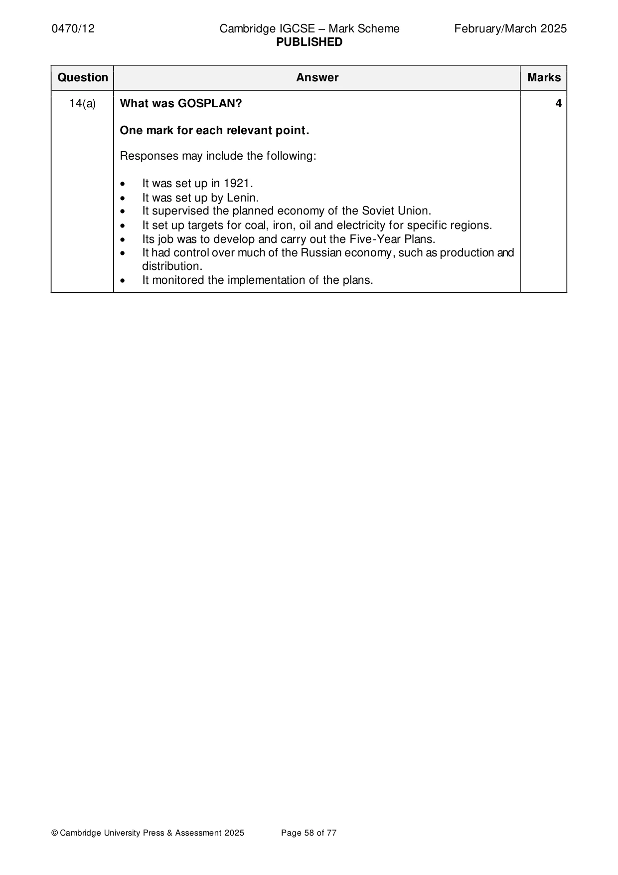 Mark scheme, page 58 of 77