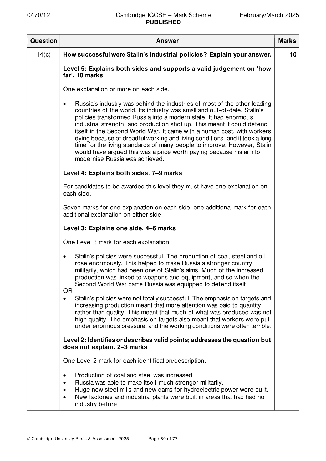 Mark scheme, page 60 of 77