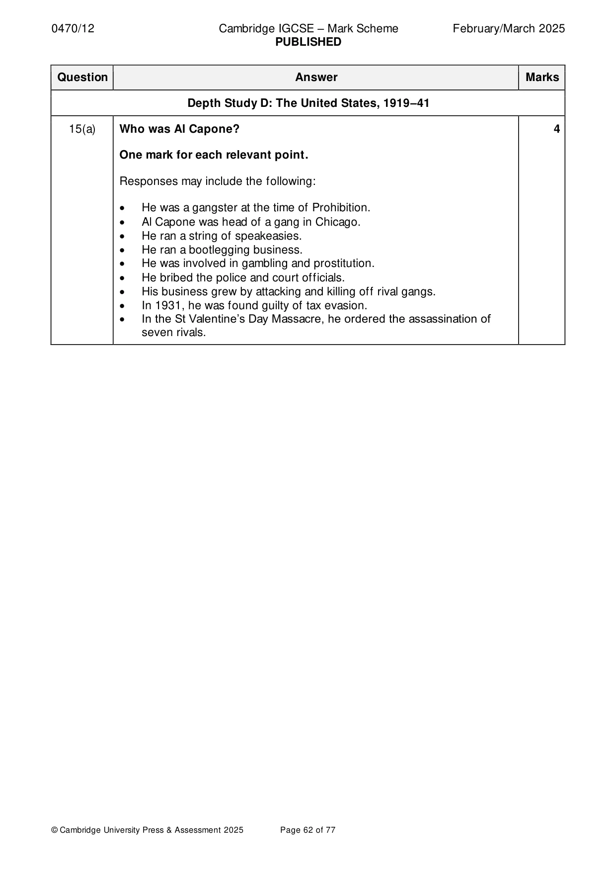 Mark scheme, page 62 of 77