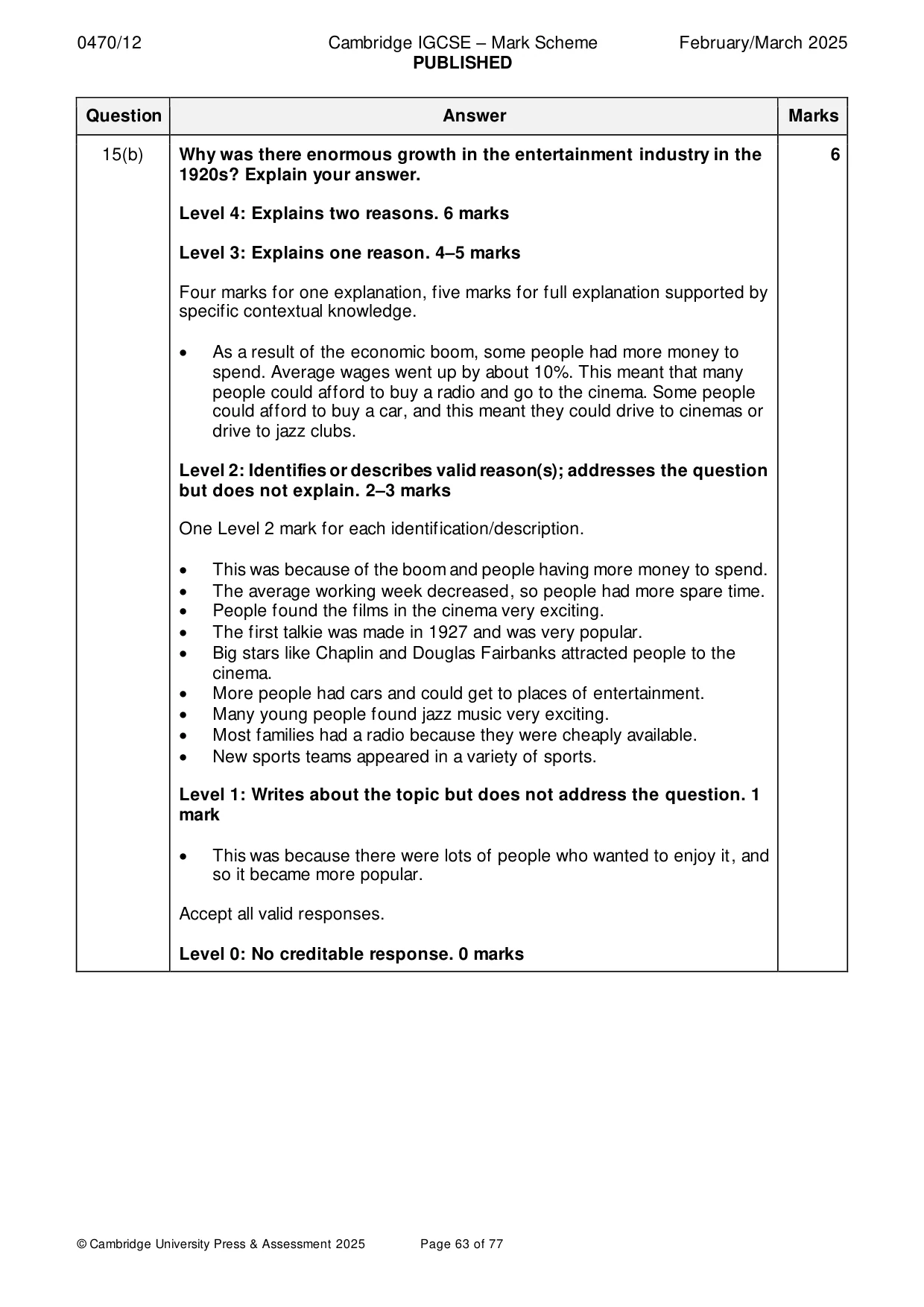 Mark scheme, page 63 of 77