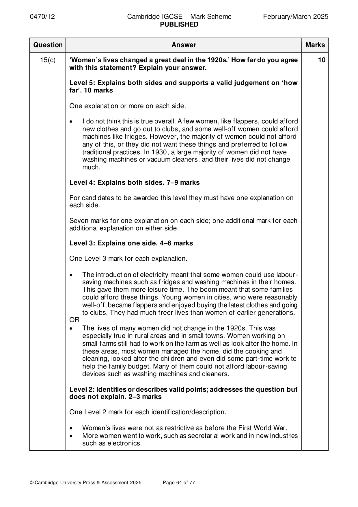 Mark scheme, page 64 of 77