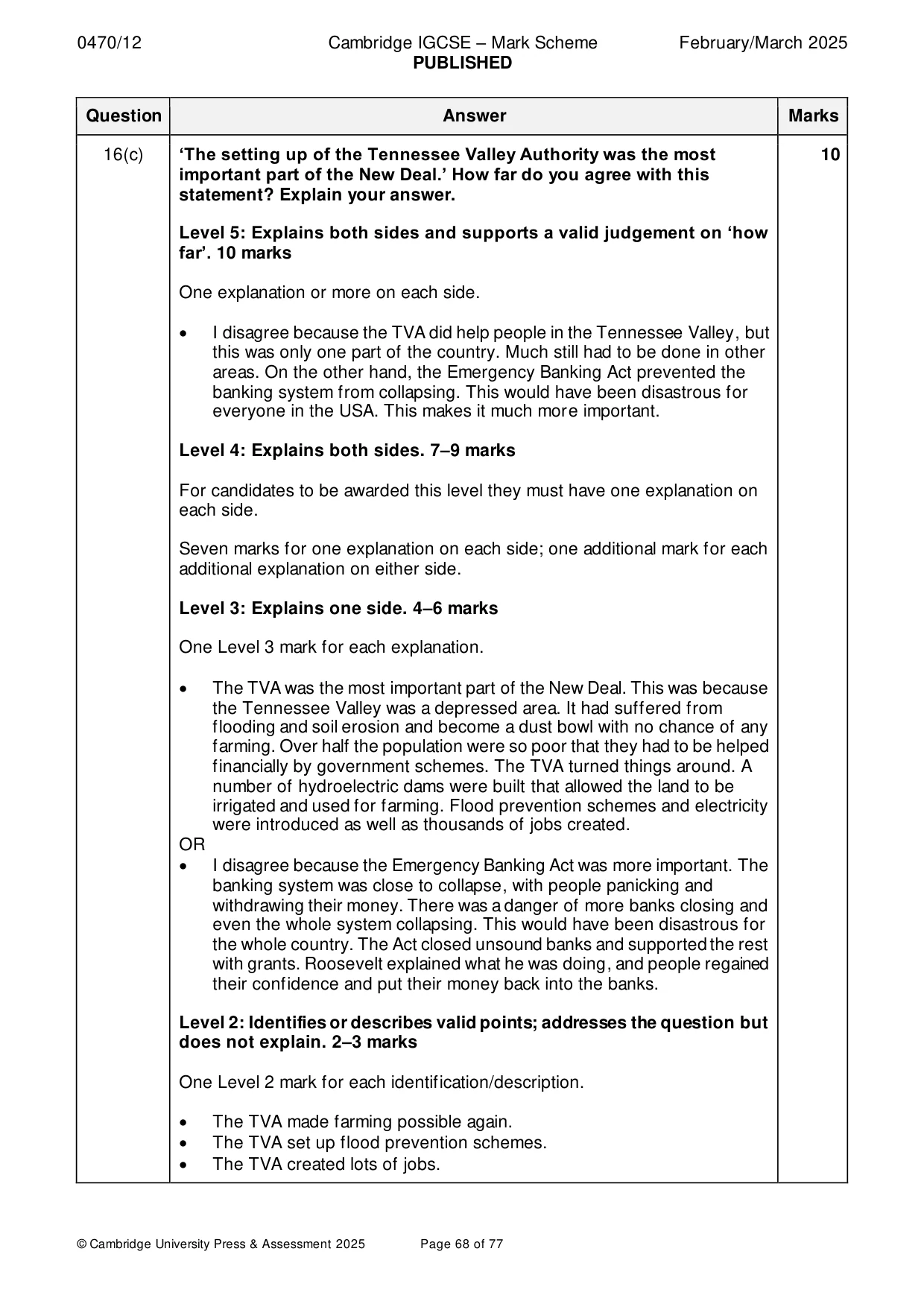 Mark scheme, page 68 of 77