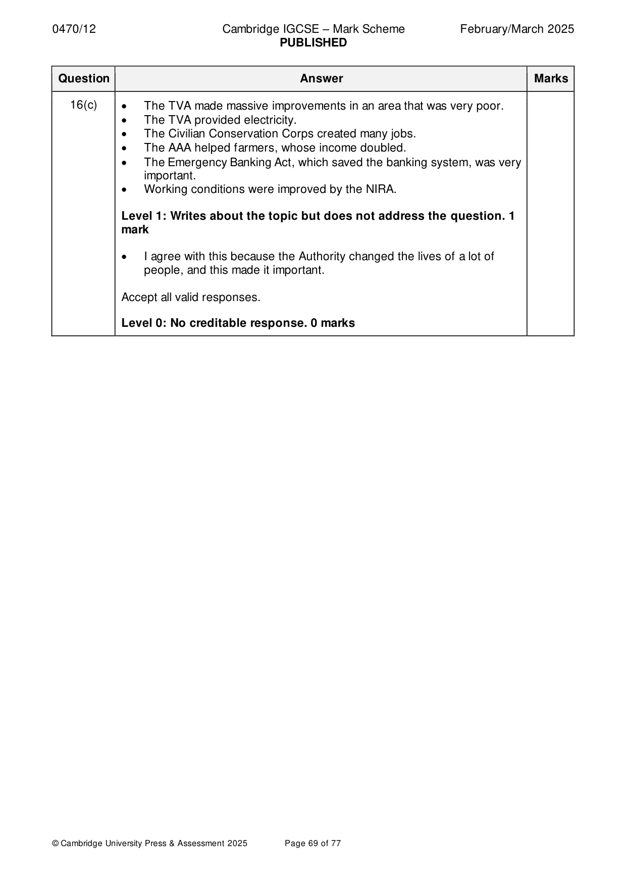 Mark scheme, page 69 of 77