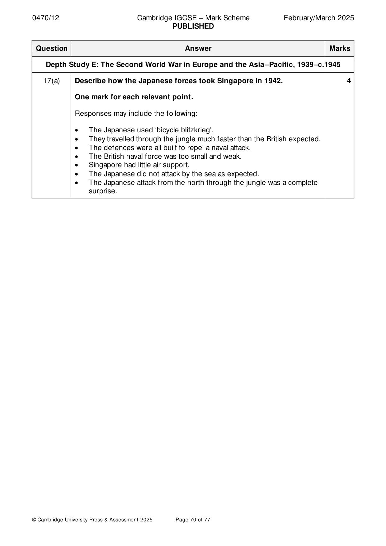 Mark scheme, page 70 of 77