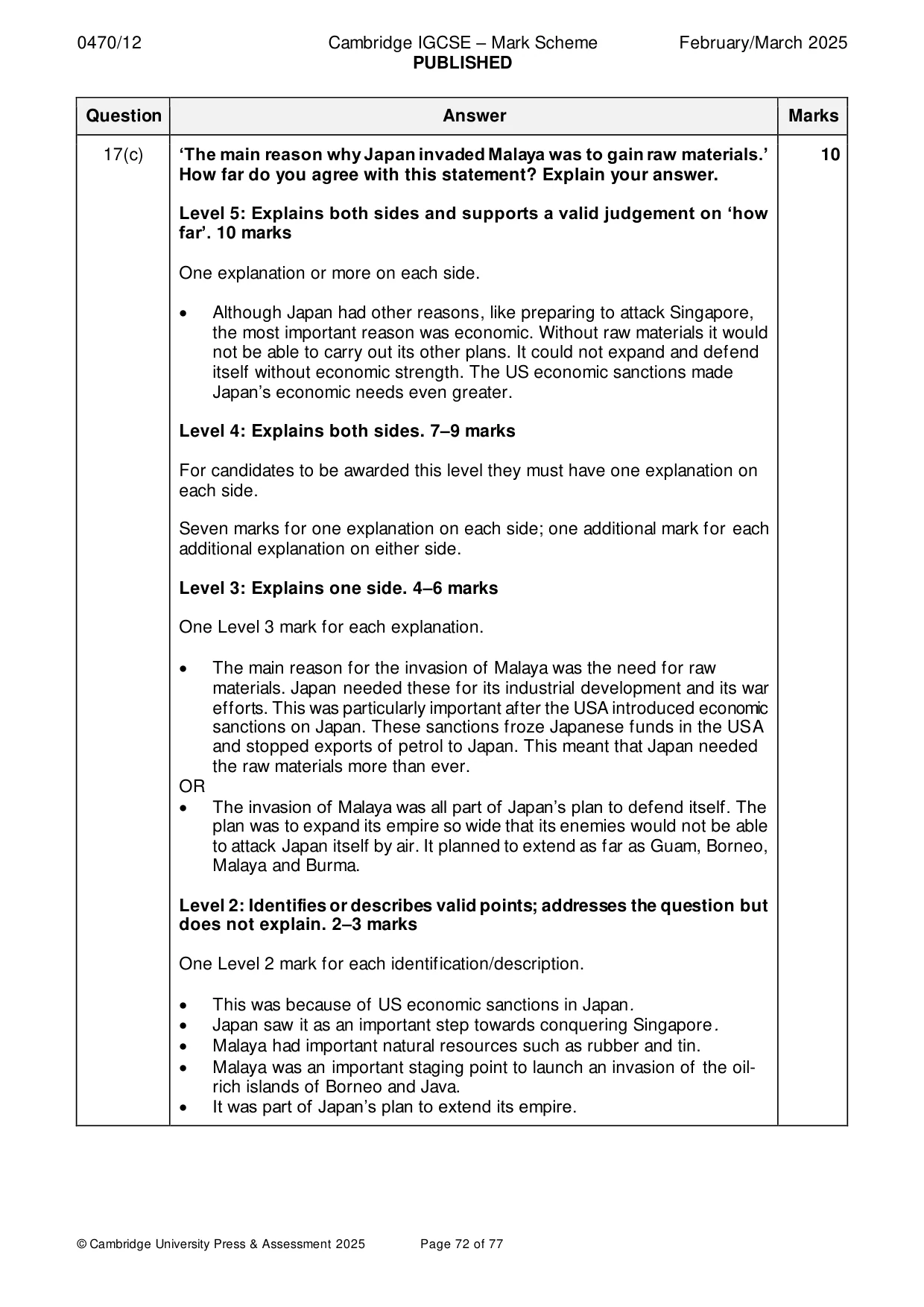 Mark scheme, page 72 of 77