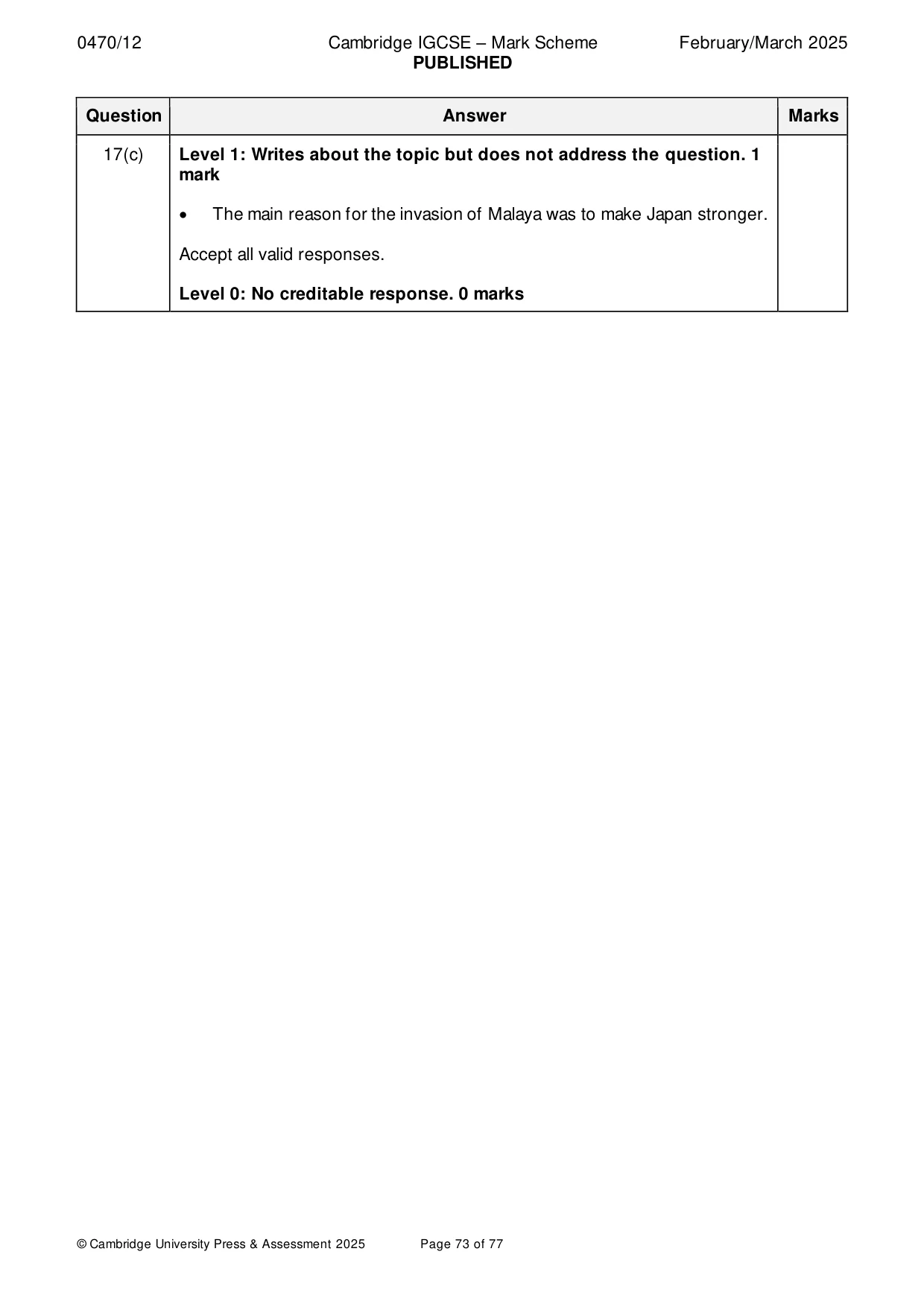 Mark scheme, page 73 of 77