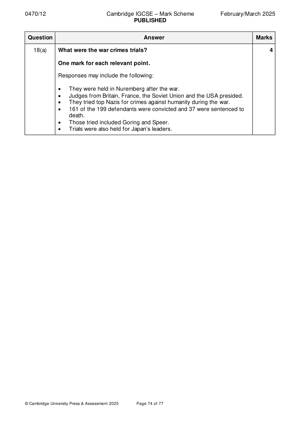 Mark scheme, page 74 of 77