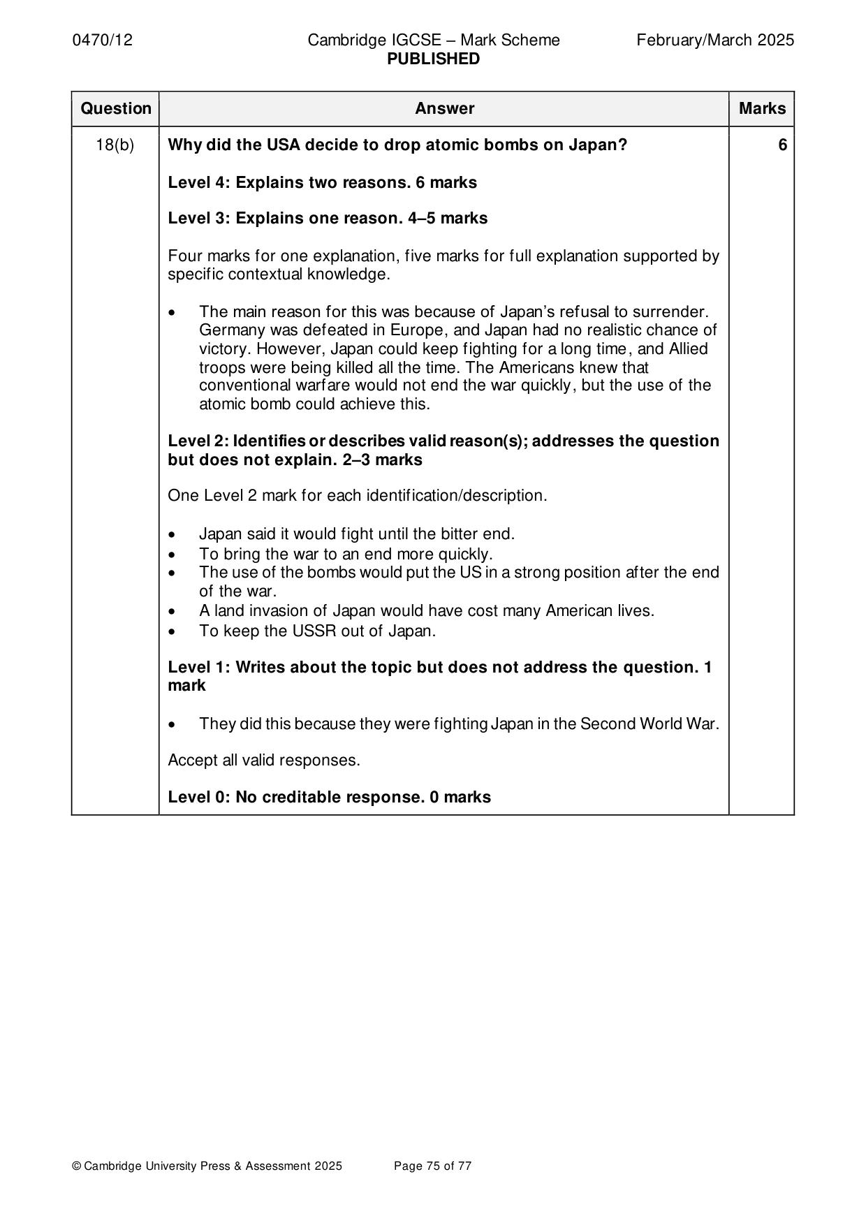 Mark scheme, page 75 of 77