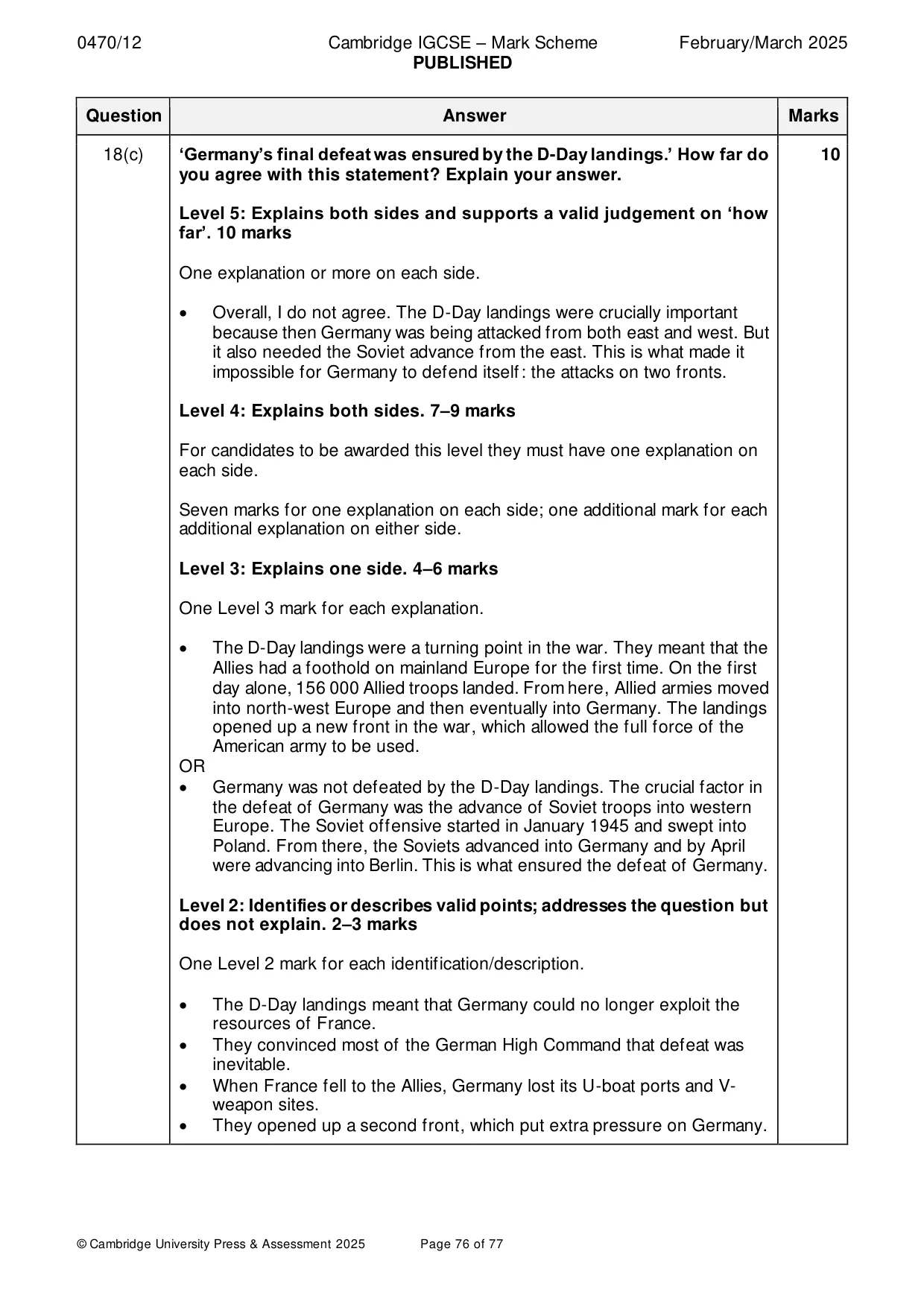 Mark scheme, page 76 of 77