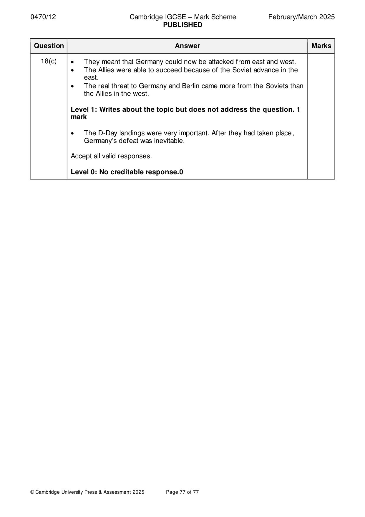 Mark scheme, page 77 of 77