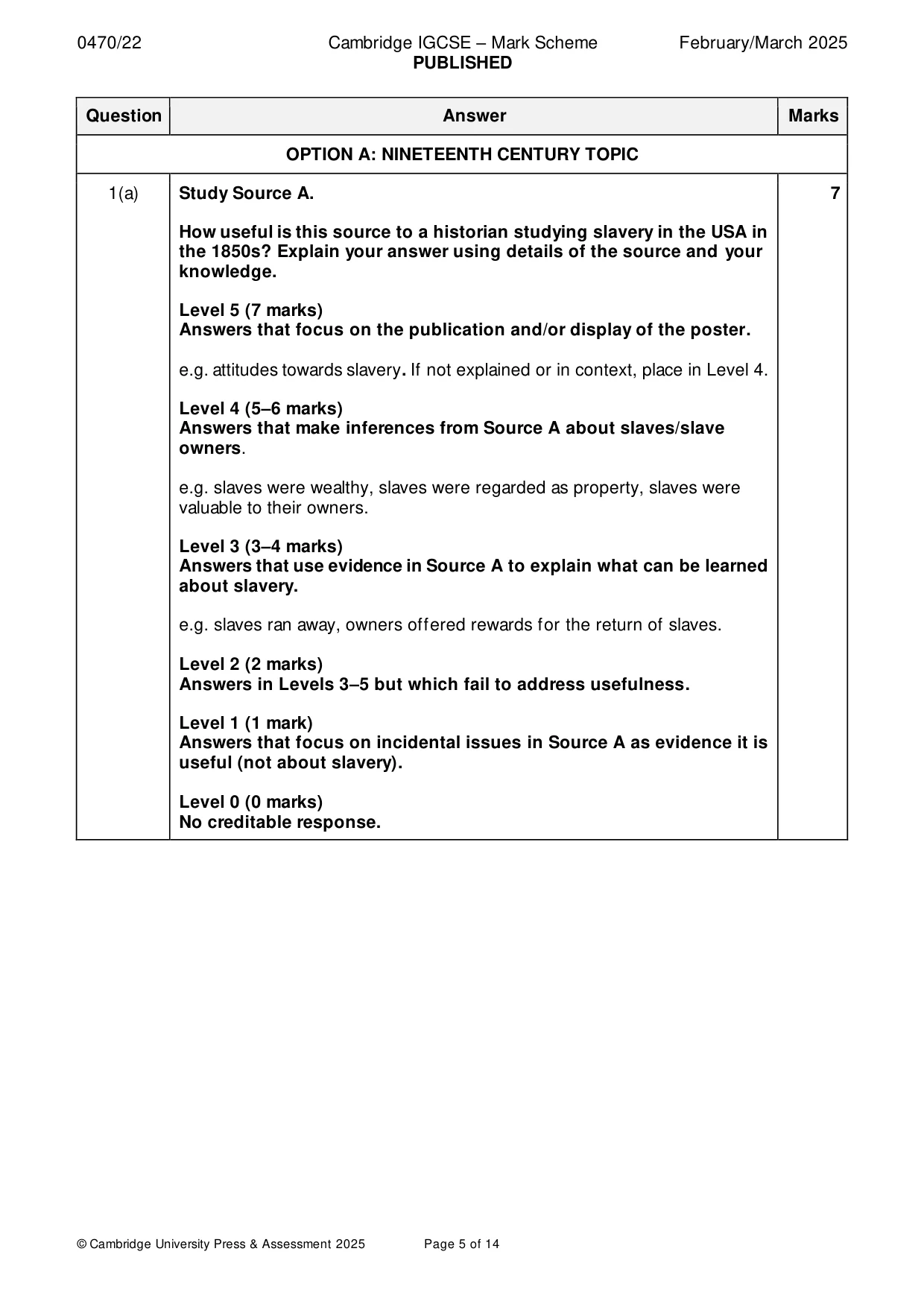 Mark scheme, page 5 of 14