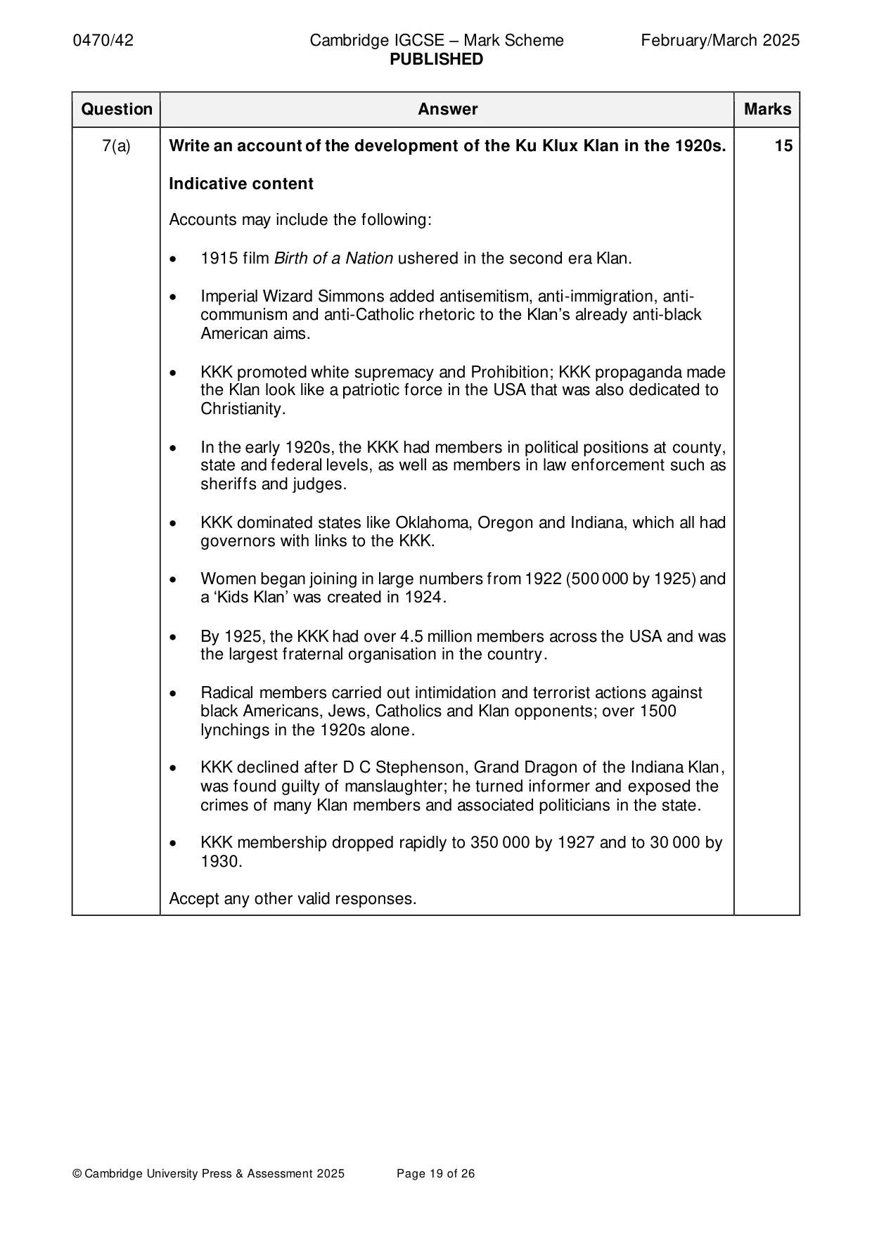 Mark scheme, page 19 of 26