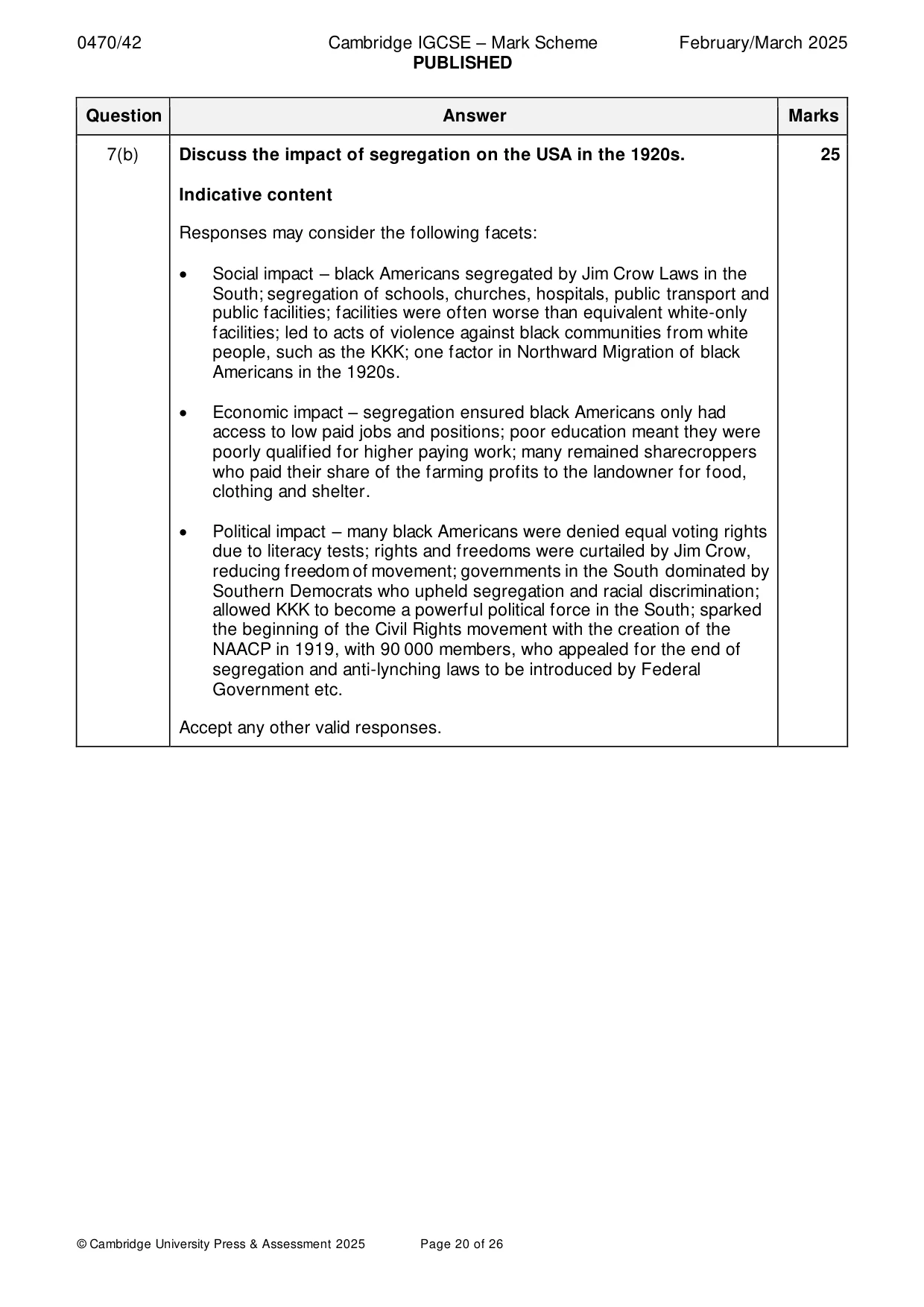 Mark scheme, page 20 of 26