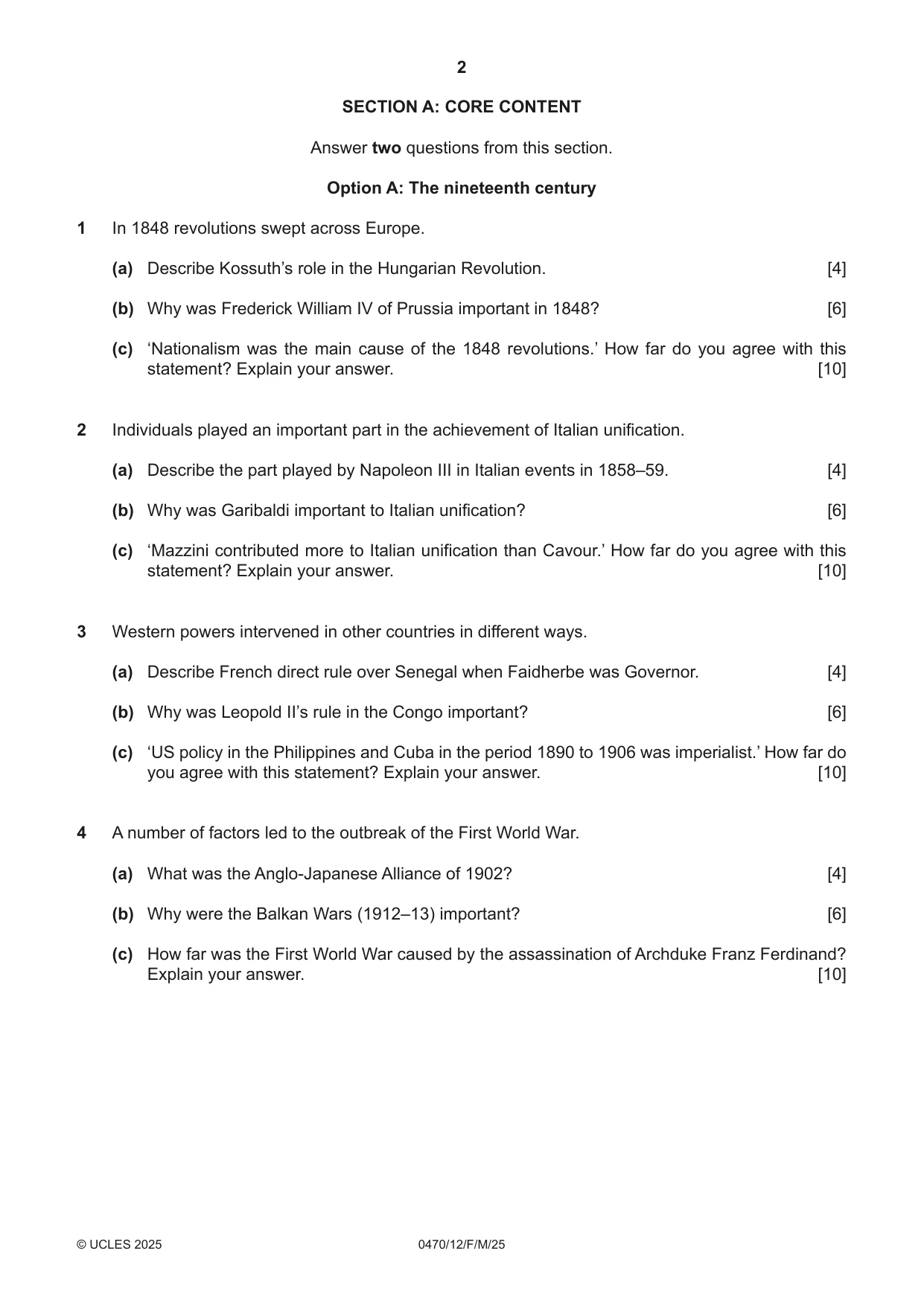 Cambridge IGCSE History 0470 2025 Feb/March Paper 1 · Variant 2 question paper, page 2 of 8