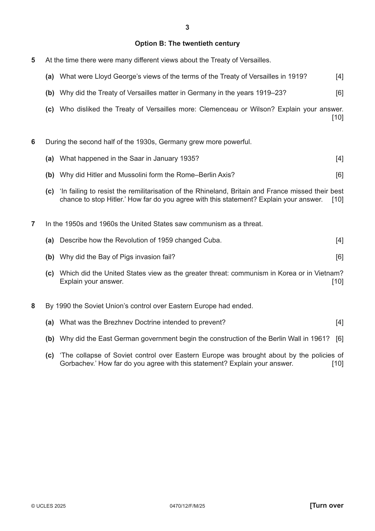Cambridge IGCSE History 0470 2025 Feb/March Paper 1 · Variant 2 question paper, page 3 of 8