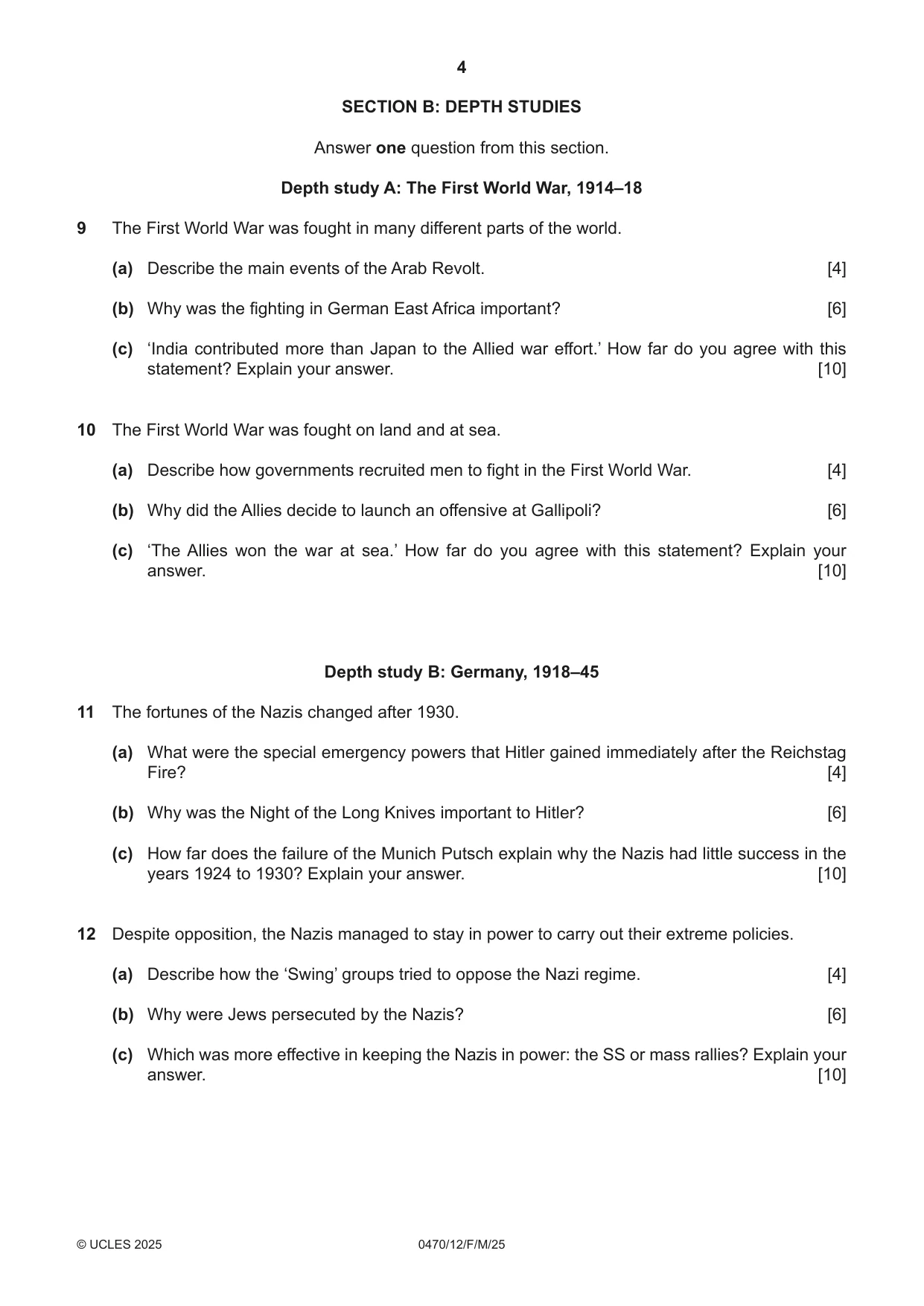 Cambridge IGCSE History 0470 2025 Feb/March Paper 1 · Variant 2 question paper, page 4 of 8