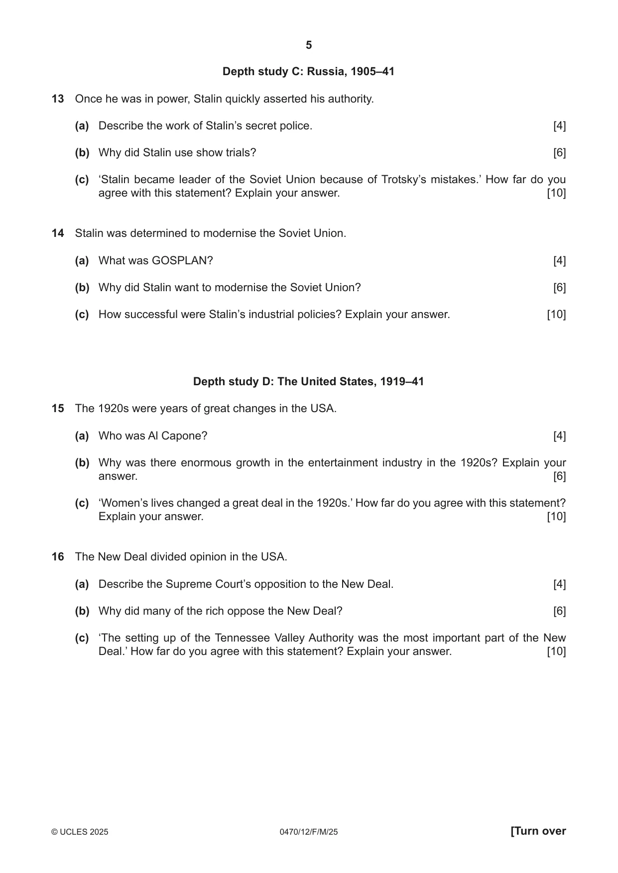 Cambridge IGCSE History 0470 2025 Feb/March Paper 1 · Variant 2 question paper, page 5 of 8