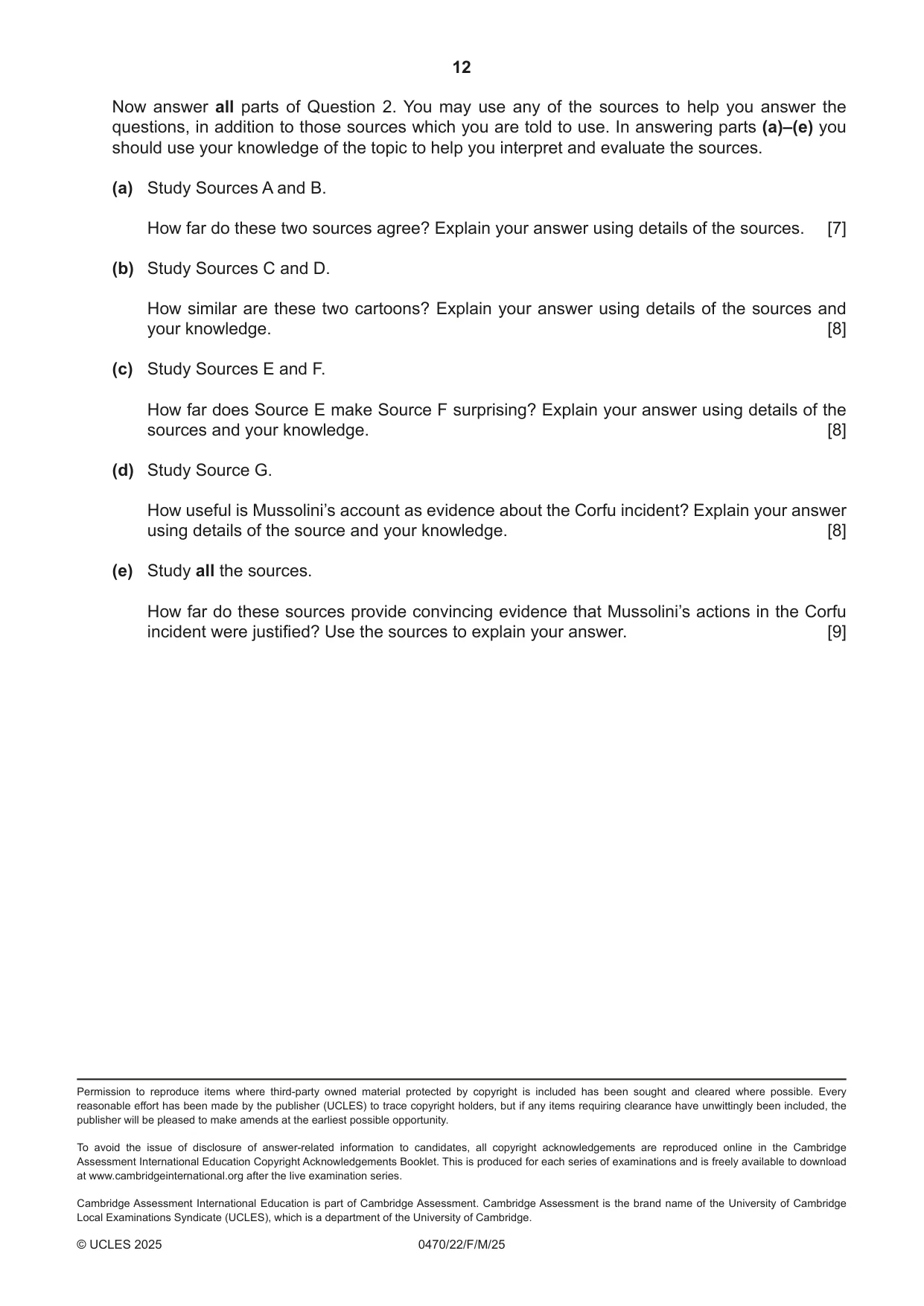 Cambridge IGCSE History 0470 2025 Feb/March Paper 2 · Variant 2 question paper, page 12 of 12