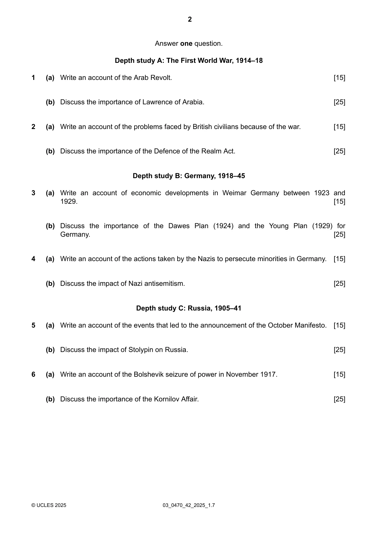Cambridge IGCSE History 0470 2025 Feb/March Paper 4 · Variant 2 question paper, page 2 of 4