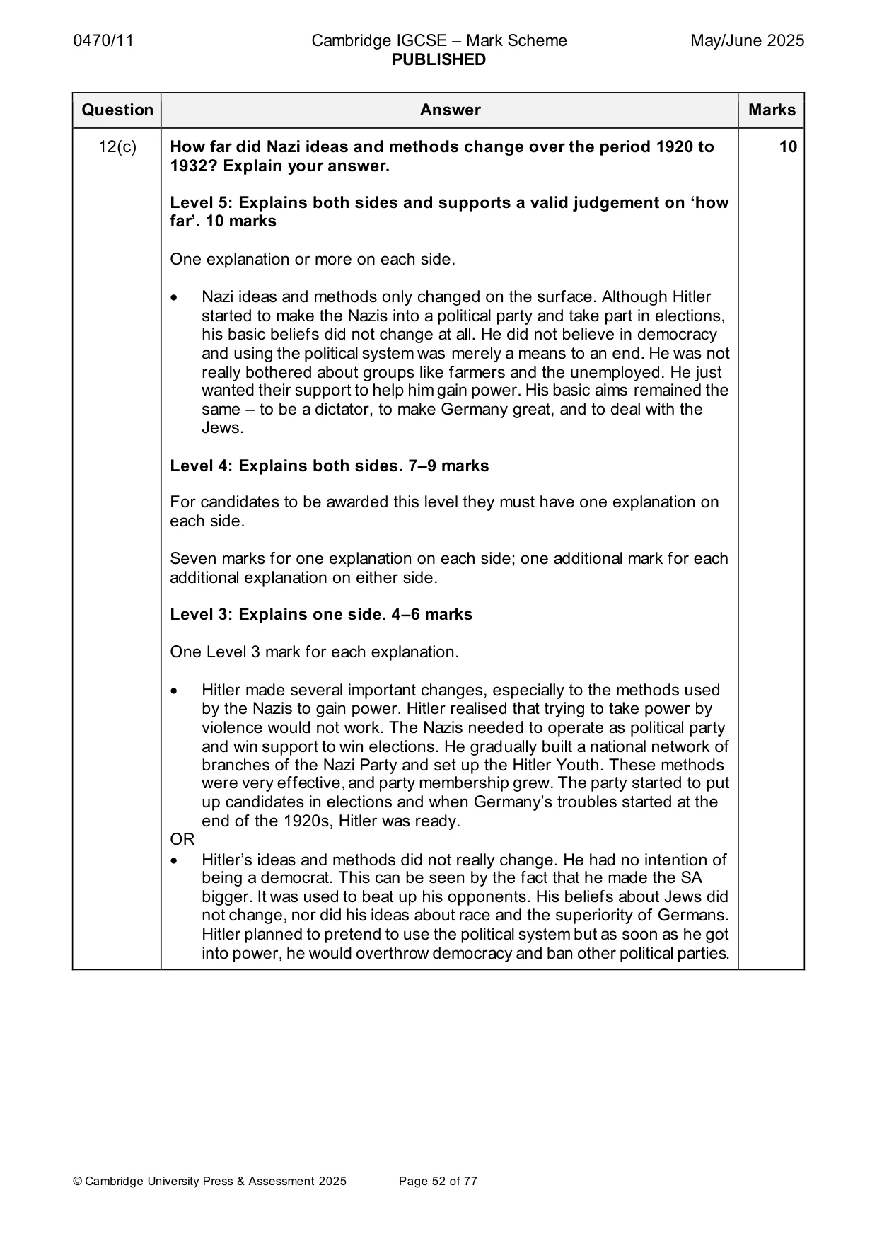 Mark scheme, page 52 of 77