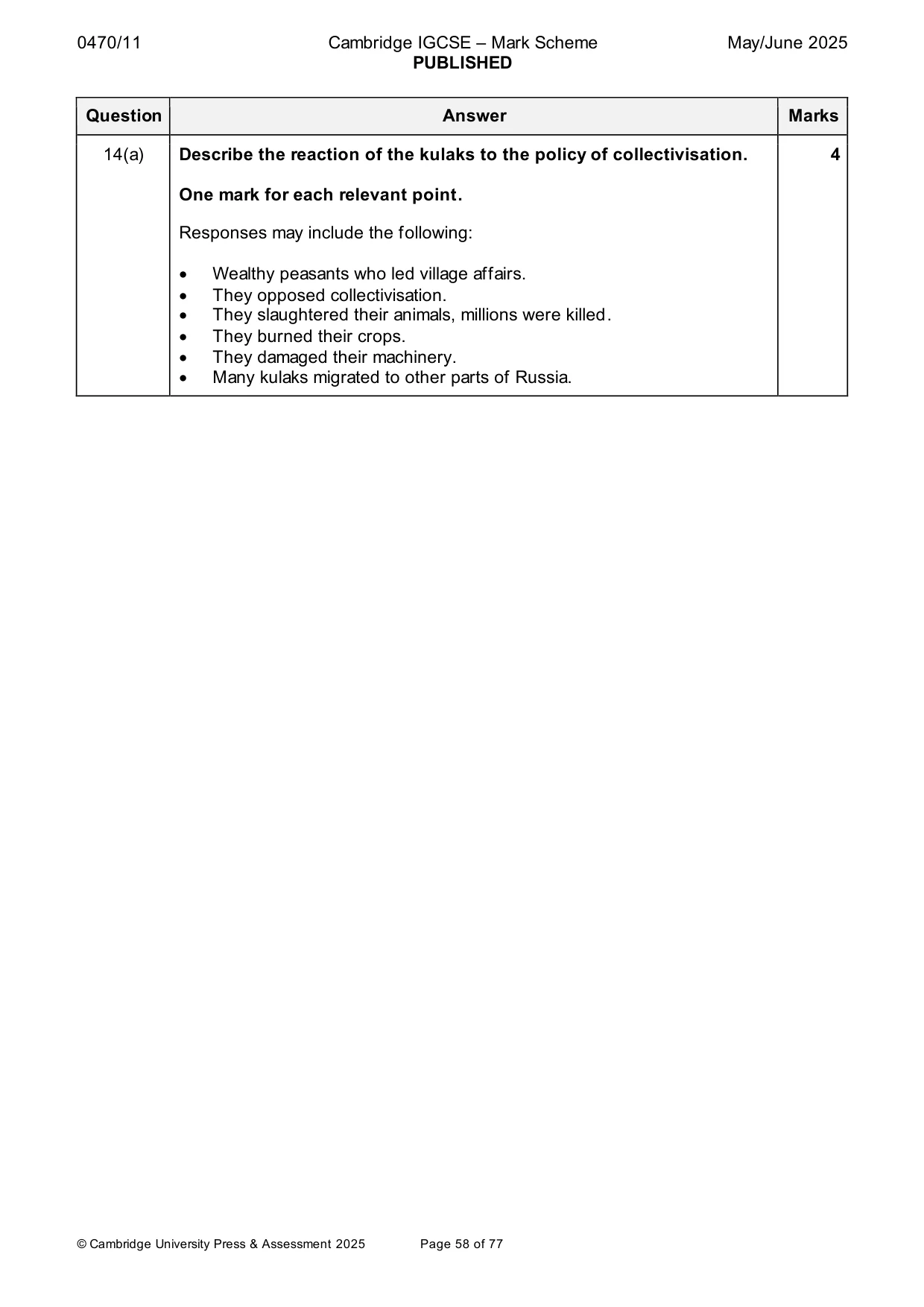 Mark scheme, page 58 of 77