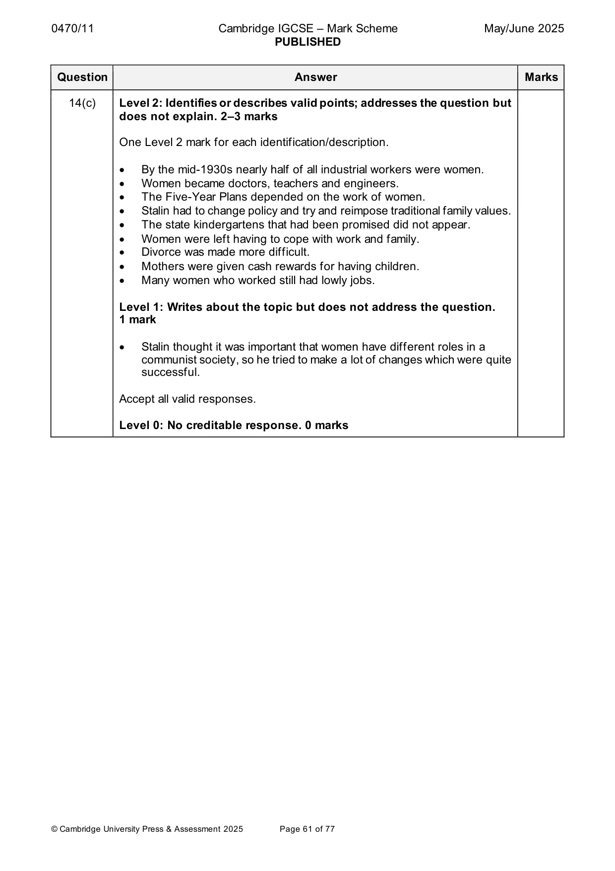 Mark scheme, page 61 of 77