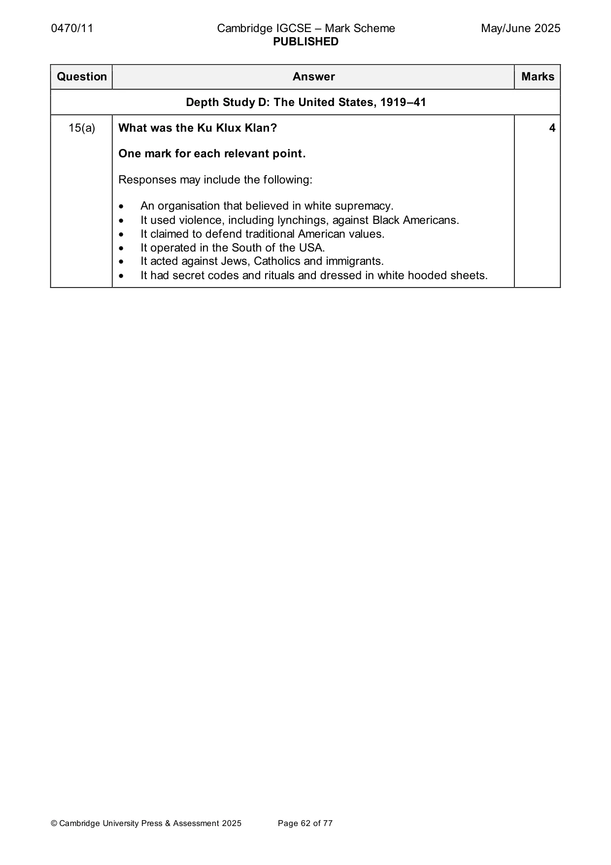 Mark scheme, page 62 of 77