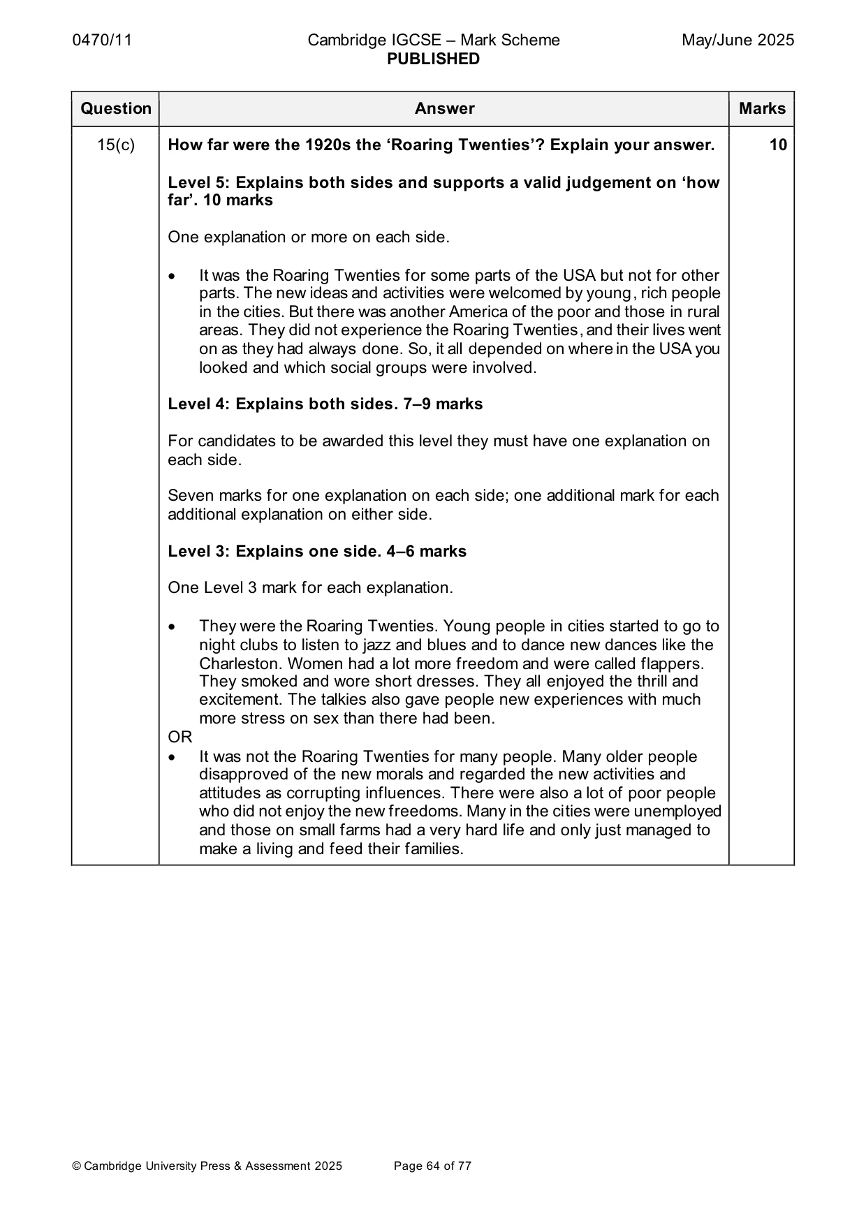 Mark scheme, page 64 of 77