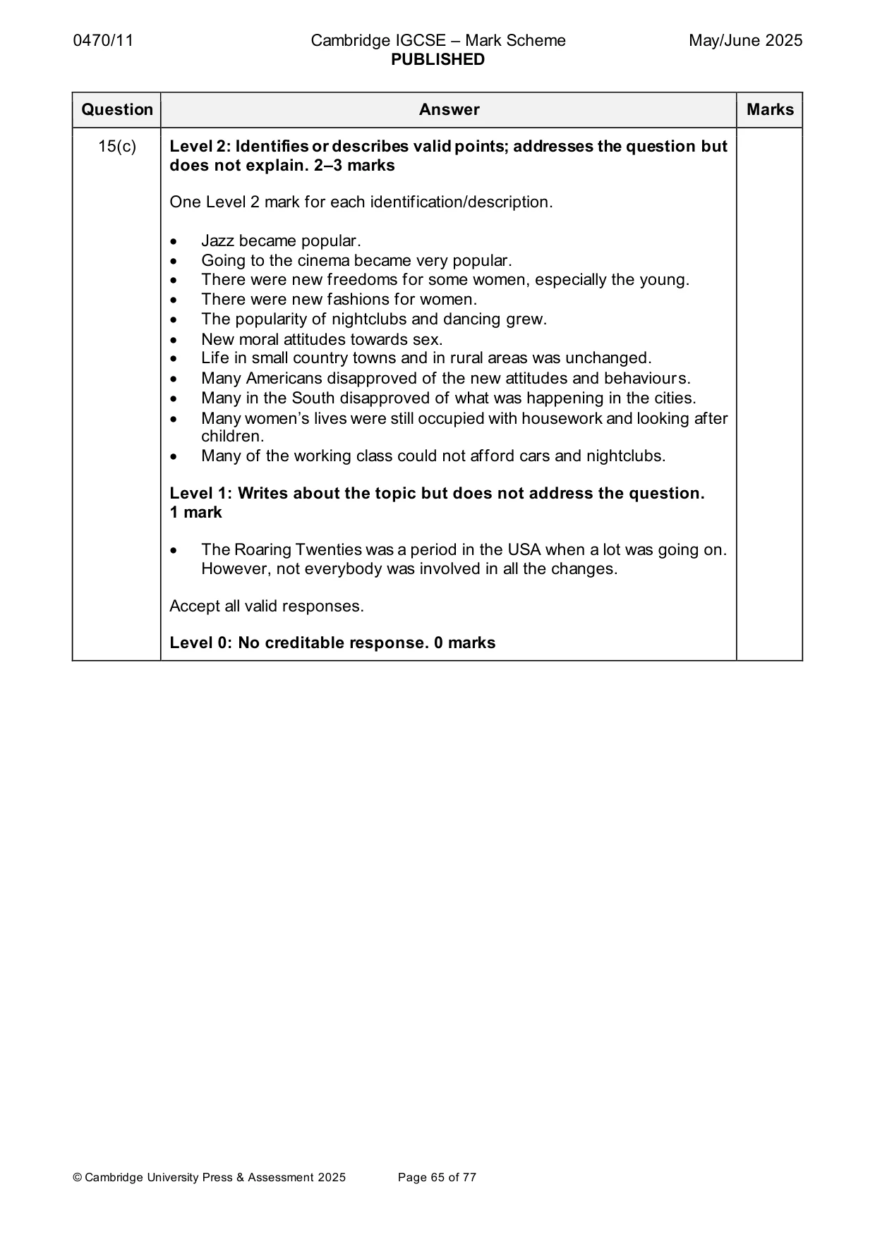Mark scheme, page 65 of 77