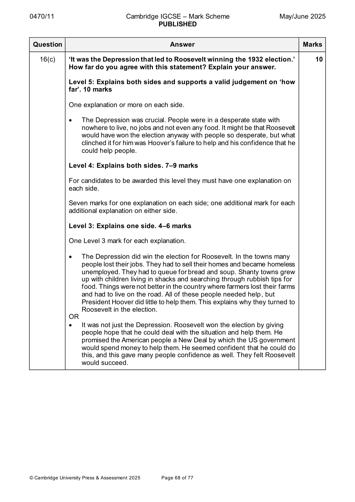 Mark scheme, page 68 of 77