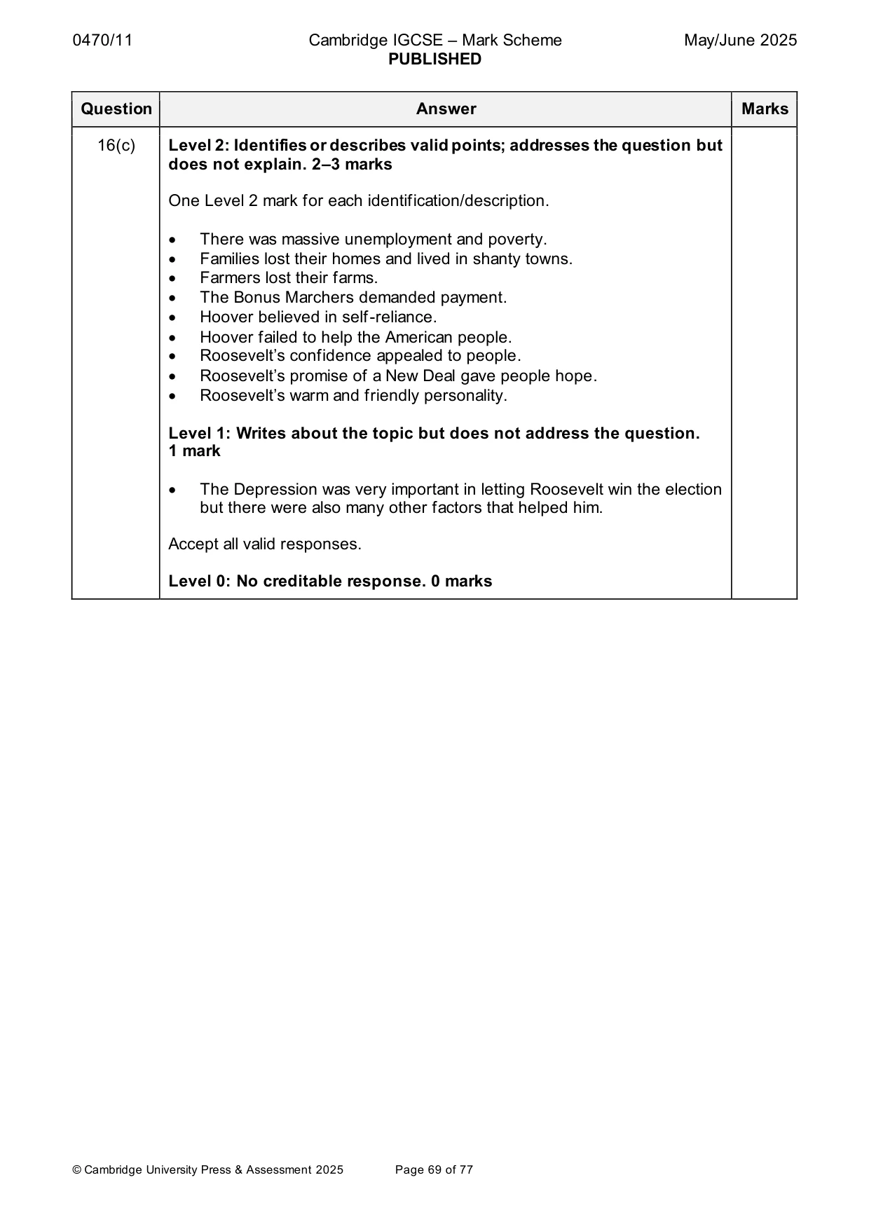Mark scheme, page 69 of 77