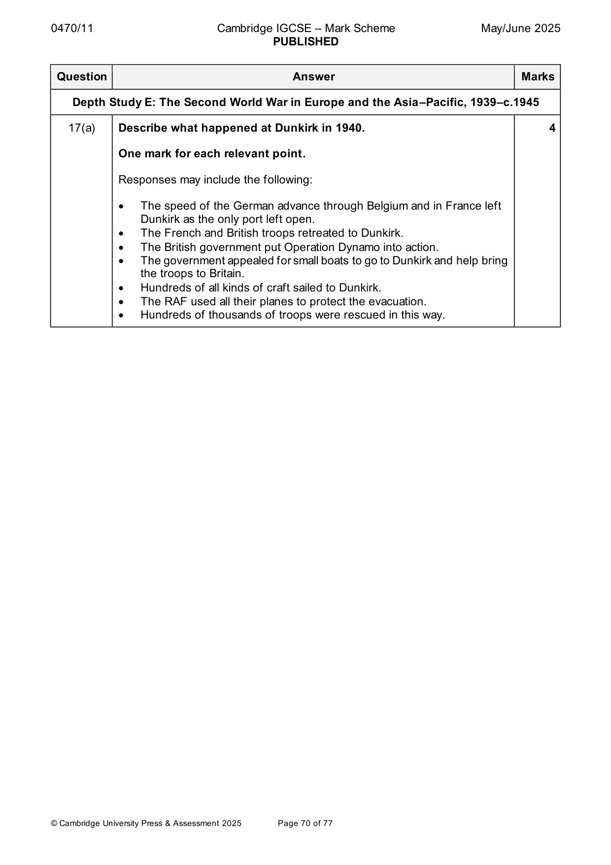Mark scheme, page 70 of 77